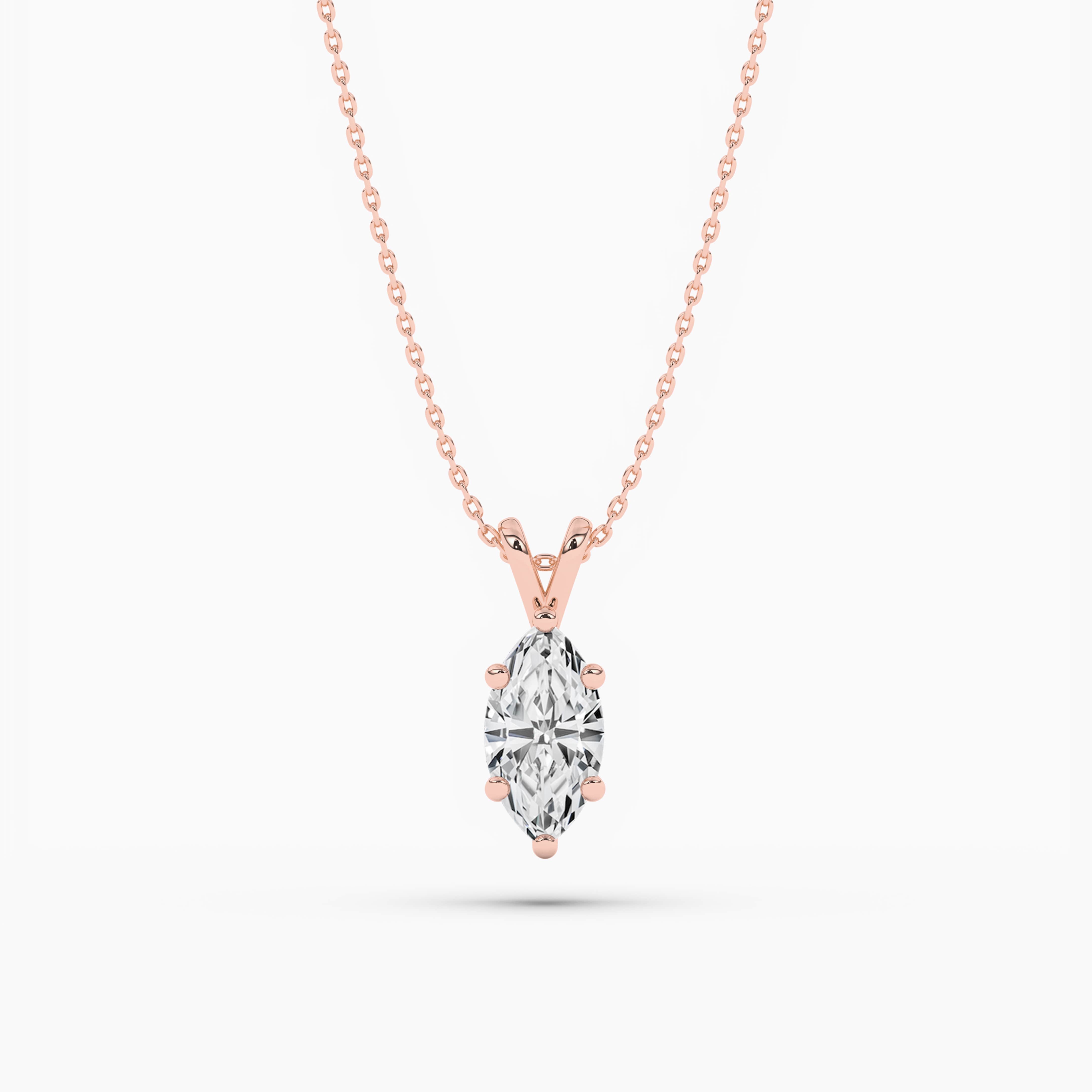 Marquise Pendant Necklace White Diamond in Rose Gold