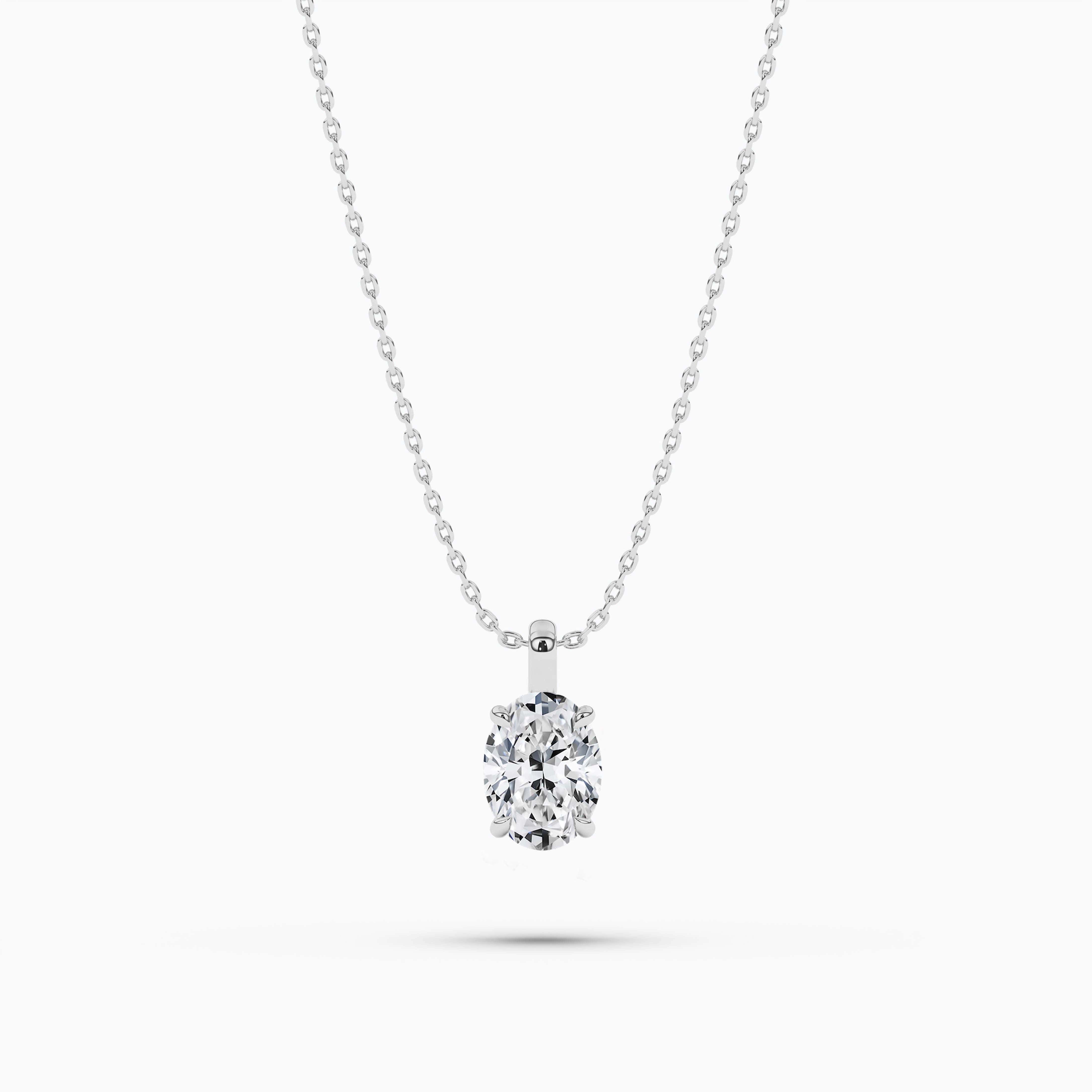 Oval Cut White Diamond Solitaire Pendant Necklace