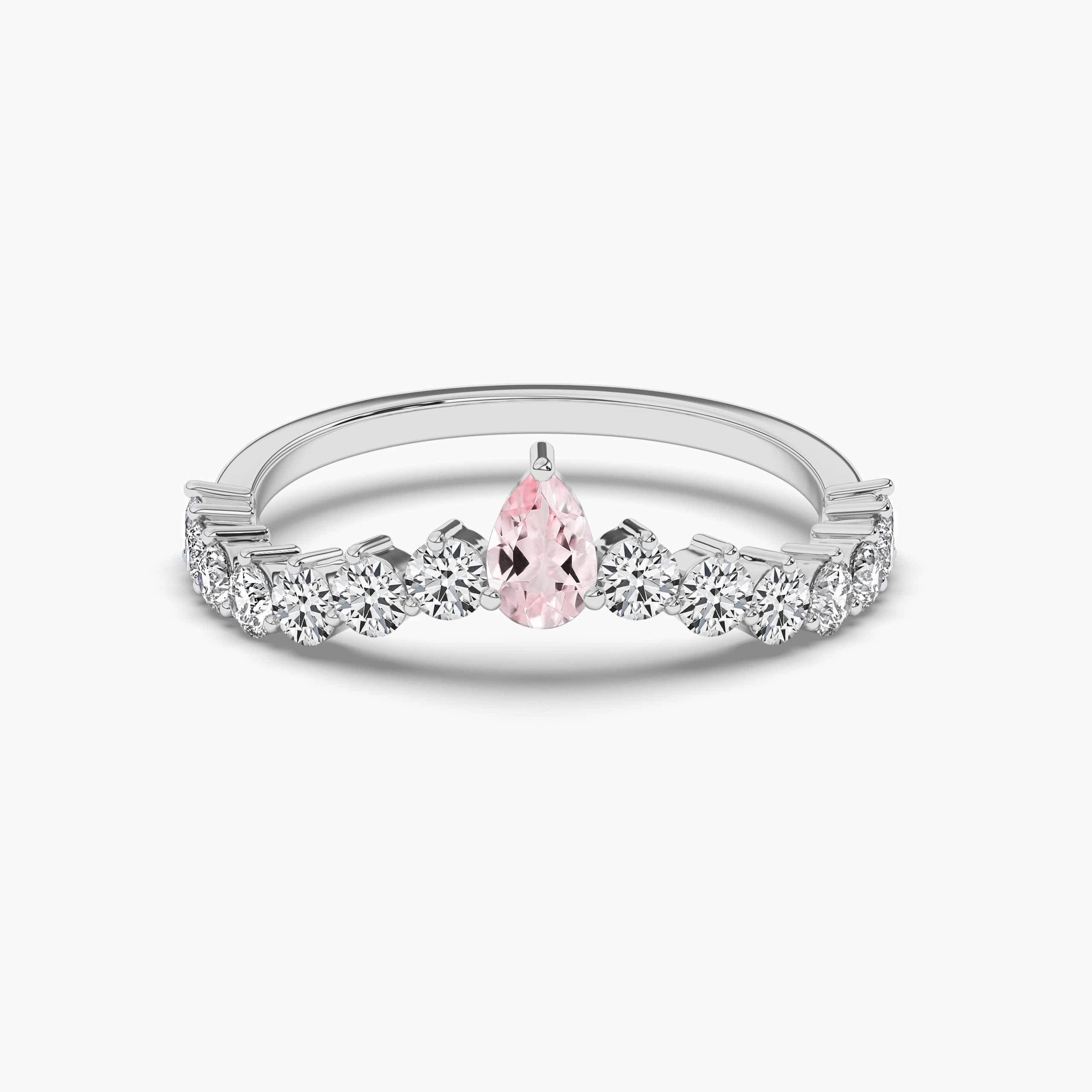 WHITE GOLD MORGANITE PEAR CUT WEDDING RING