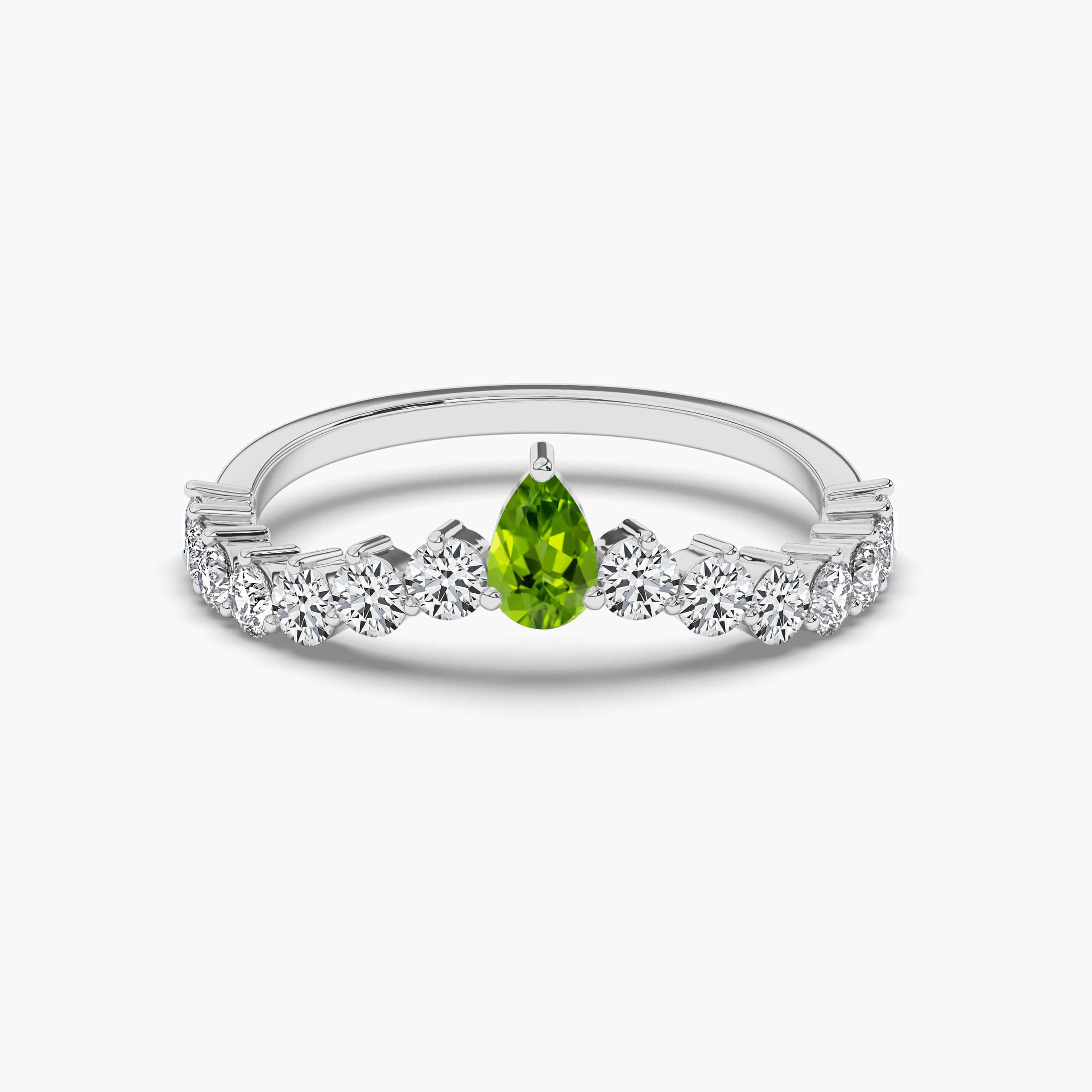 White gold with Pear Shape Genuine Peridot Ring 