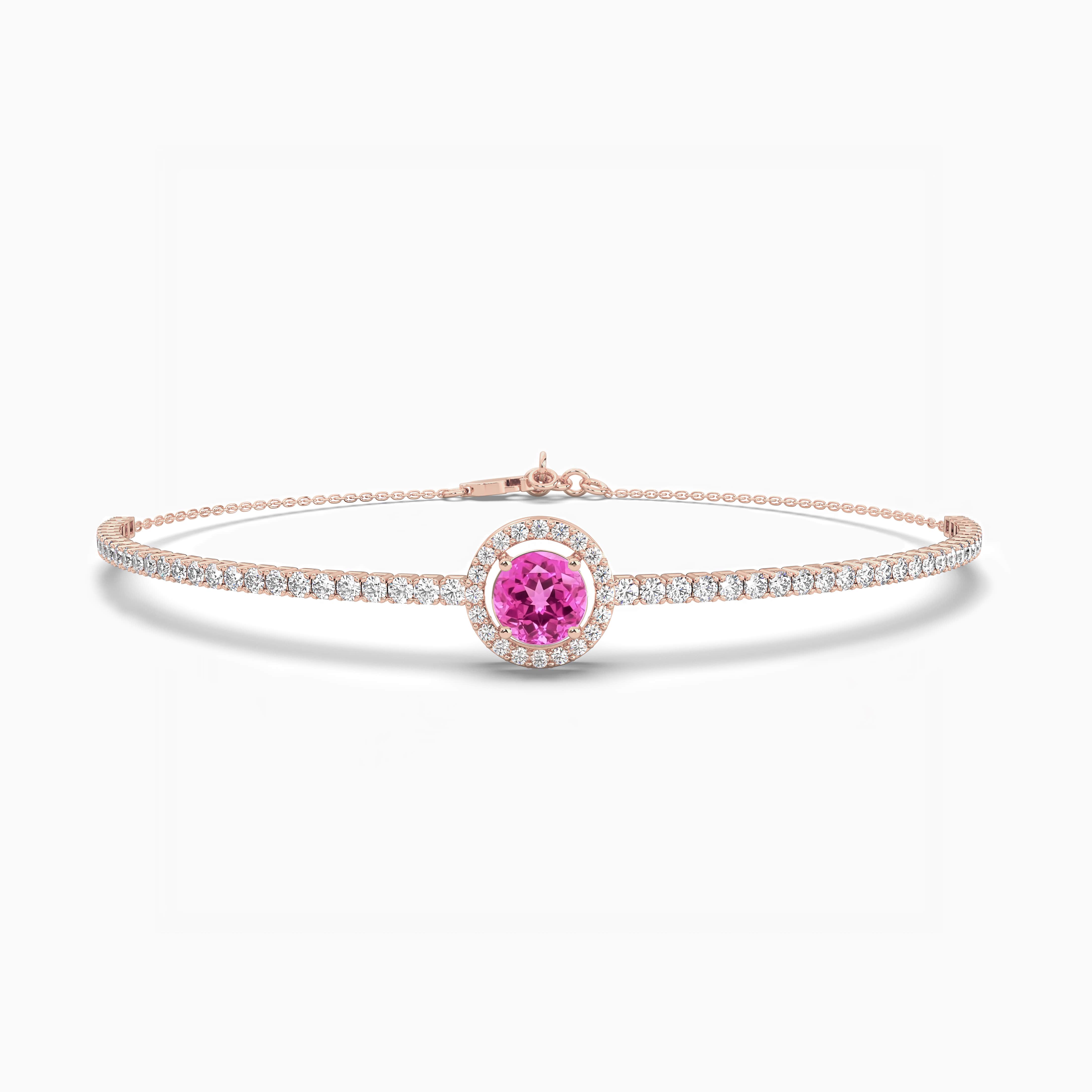 Perfect Pink Round Stone American Diamond Rose Gold Bracelet
