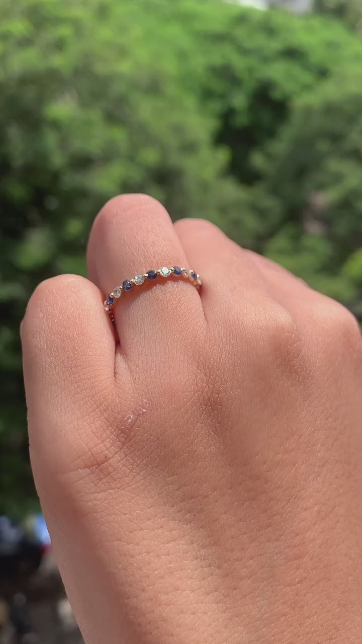 Blue Sapphire Diamond Stackable Ring