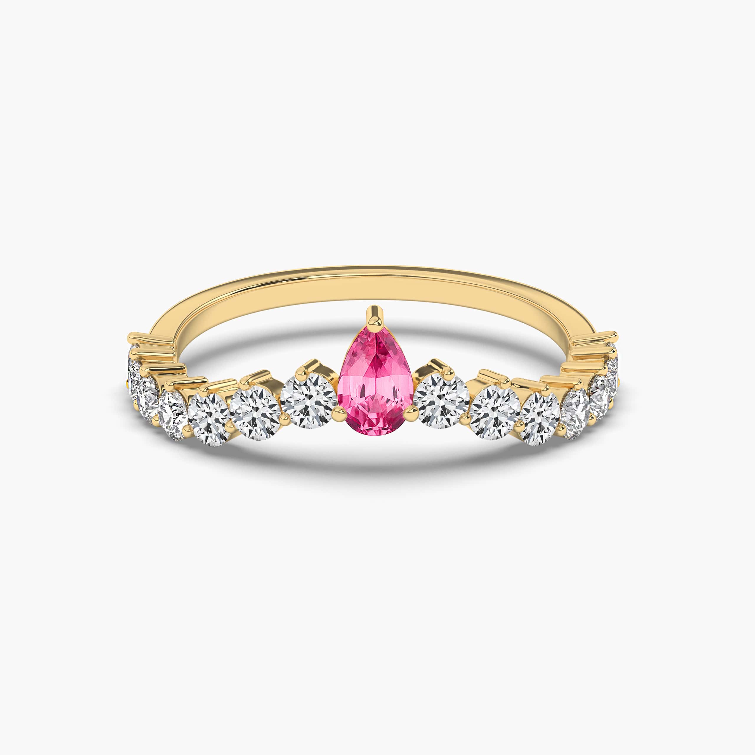 Pear Cut Pink Tourmaline & Diamond Curved Ring