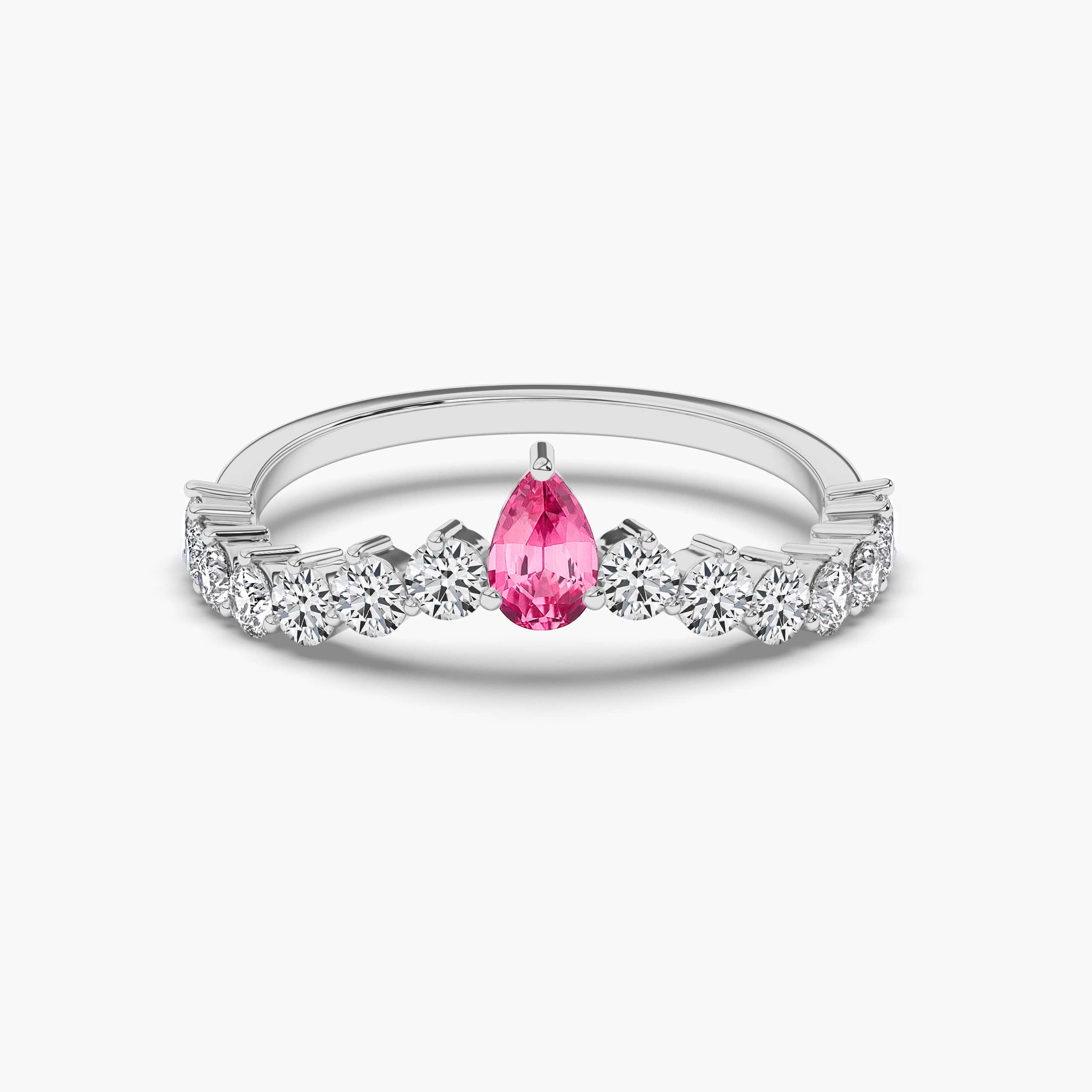 Pear Cut Pink Tourmaline & Diamond Curved Ring