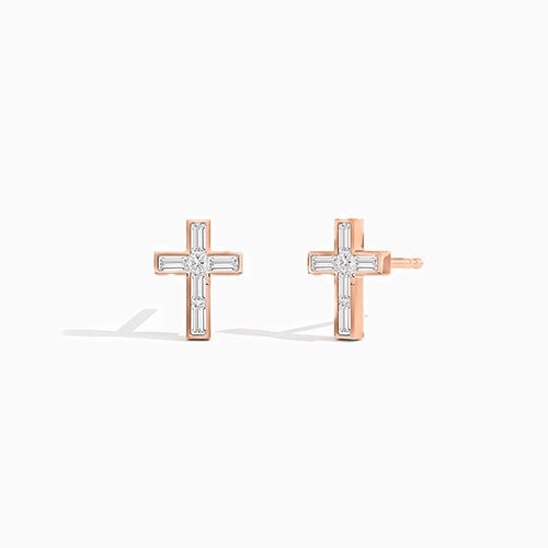 Rose Gold White Diamond Cross Earrings