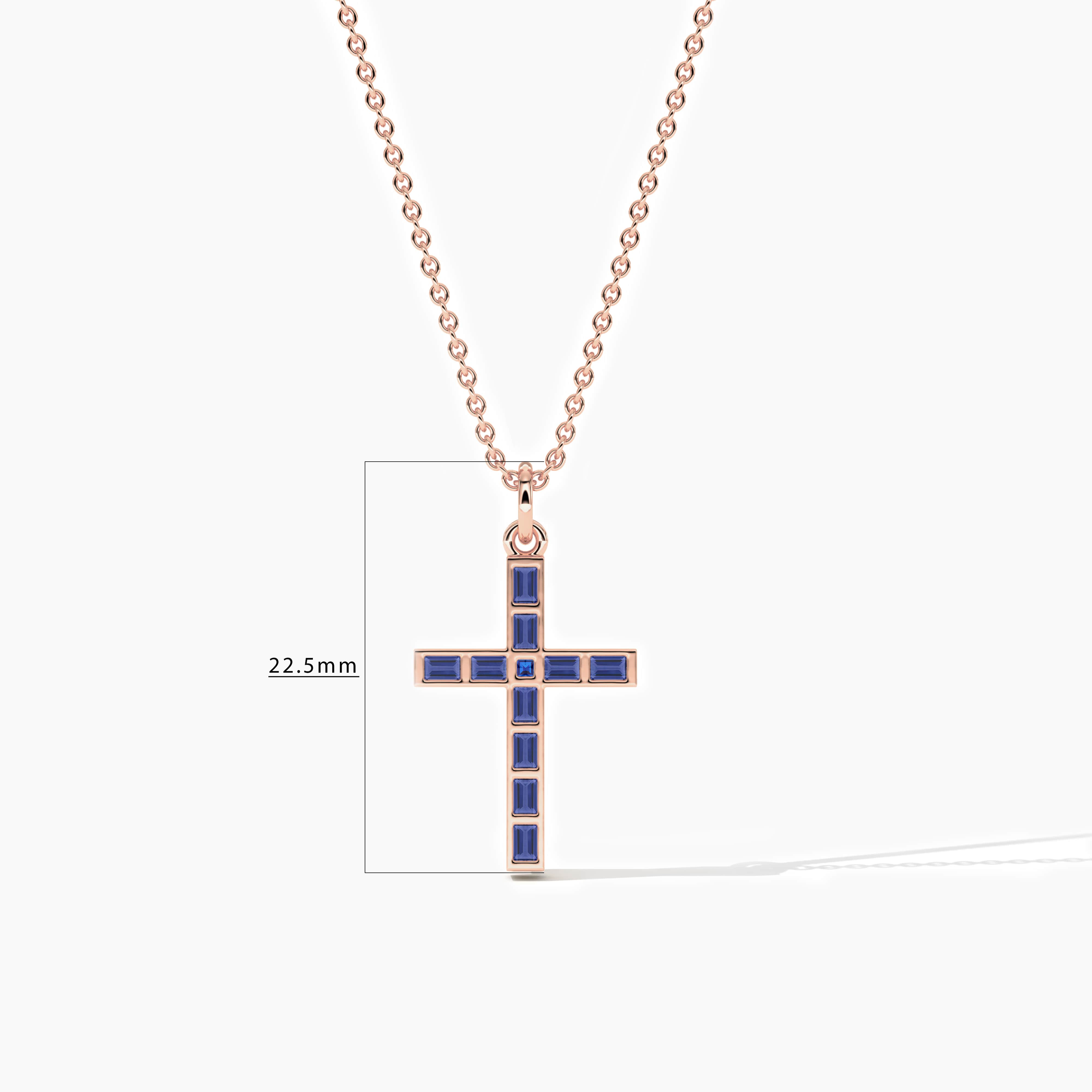 Cross Necklace for Women with Blue Sapphire Baguette