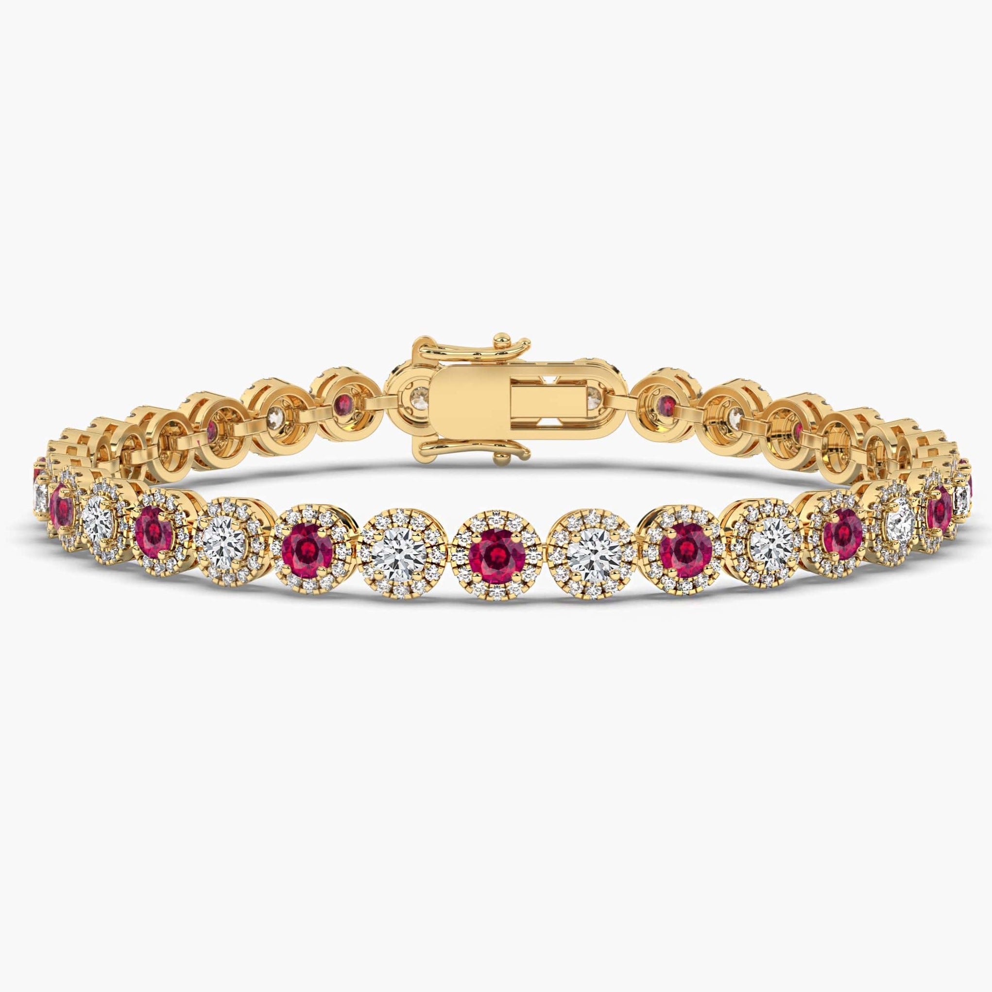 YELLOW GOLD RUBY AND DIAMOND TENNIS BRACELET