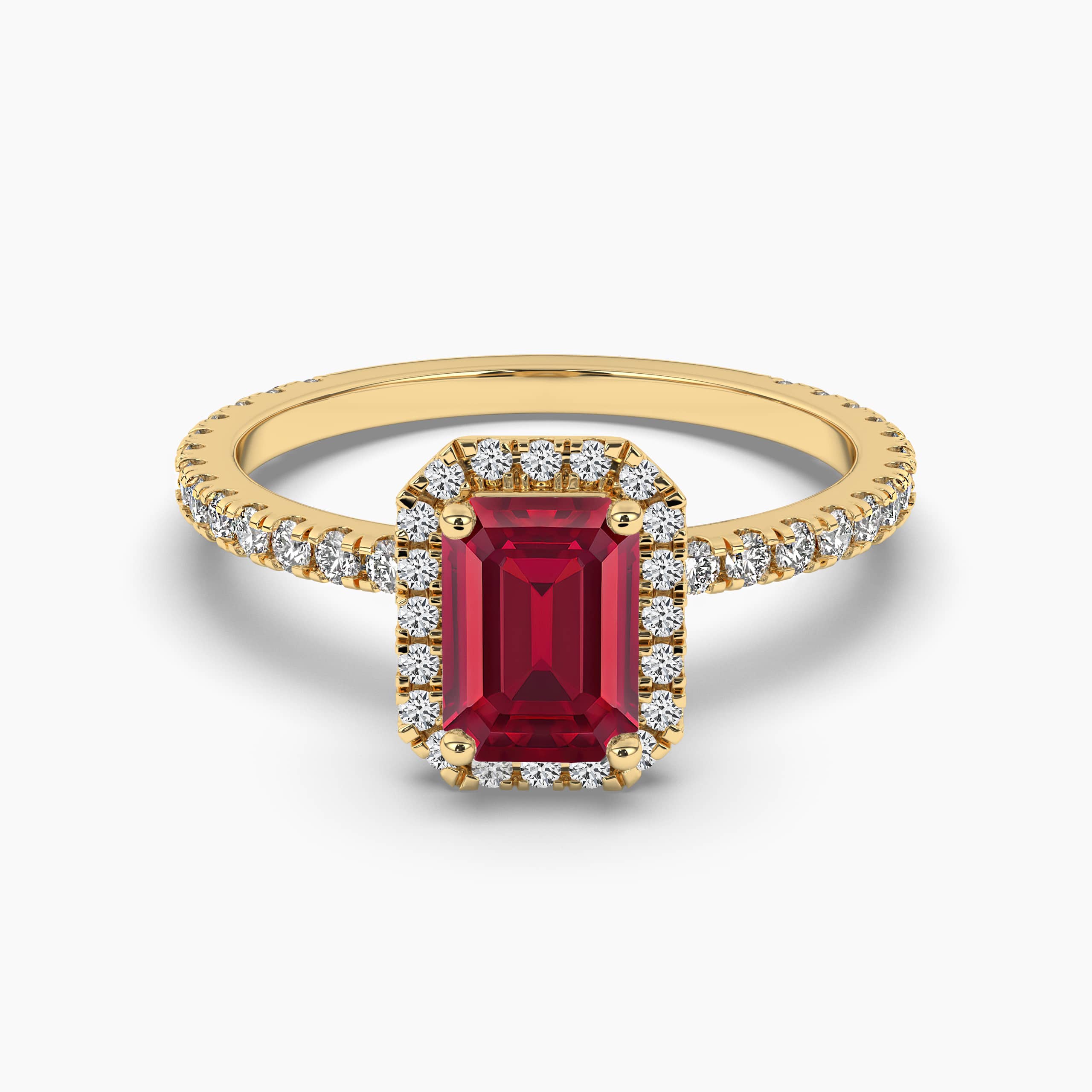 Emerald Cut Ruby & Diamond Ring in Yellow Gold
