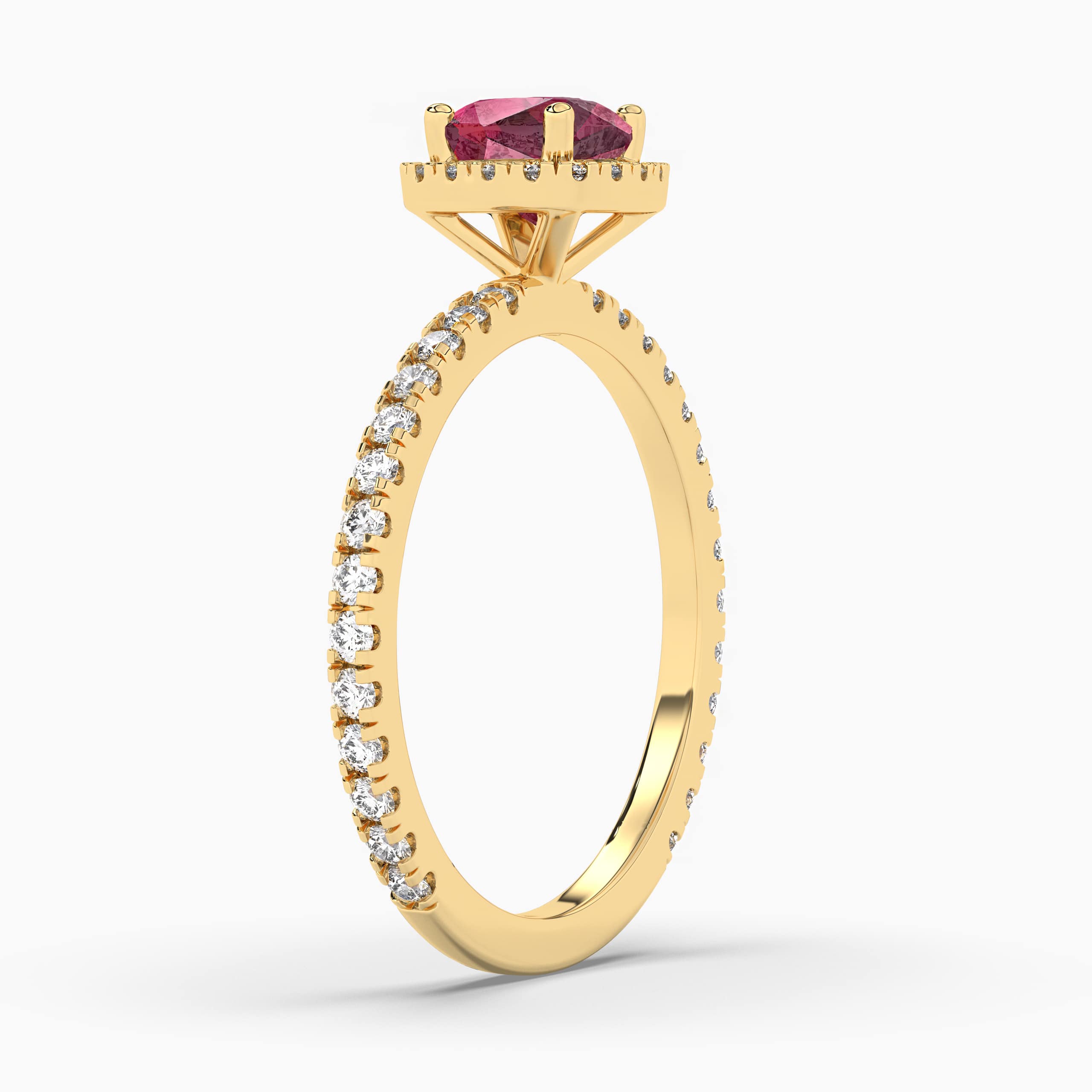 Cushion Cut Ruby and Round Cut Diamond Ring in Yellow Gold