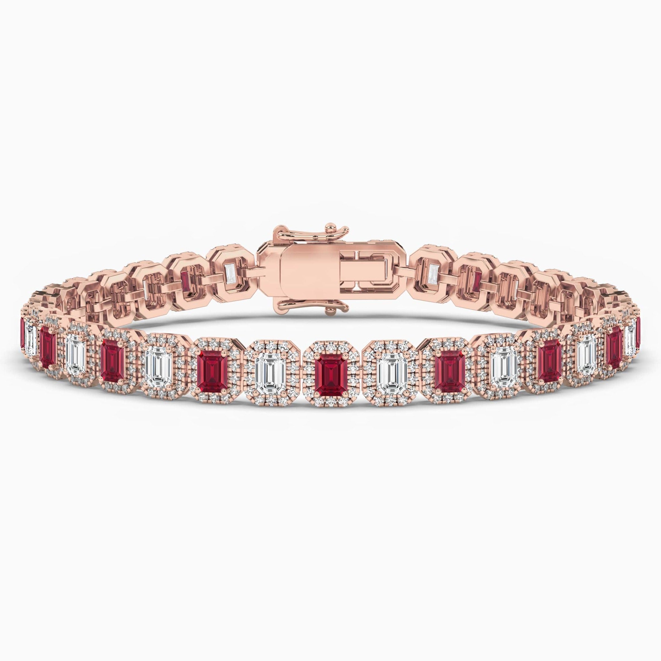 Rose Gold Ruby And Diamond Halo Bracelet 