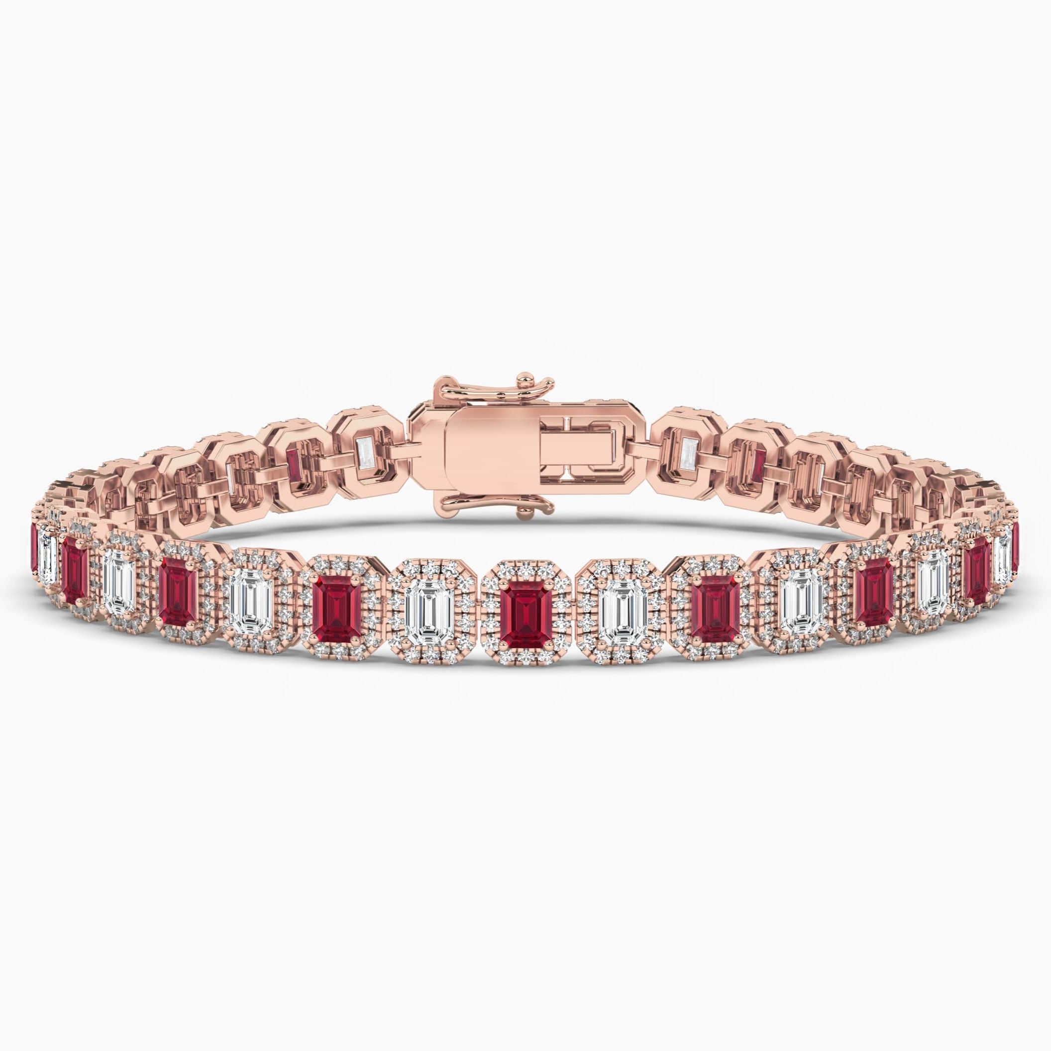 Rose Gold Ruby And Diamond Halo Bracelet 