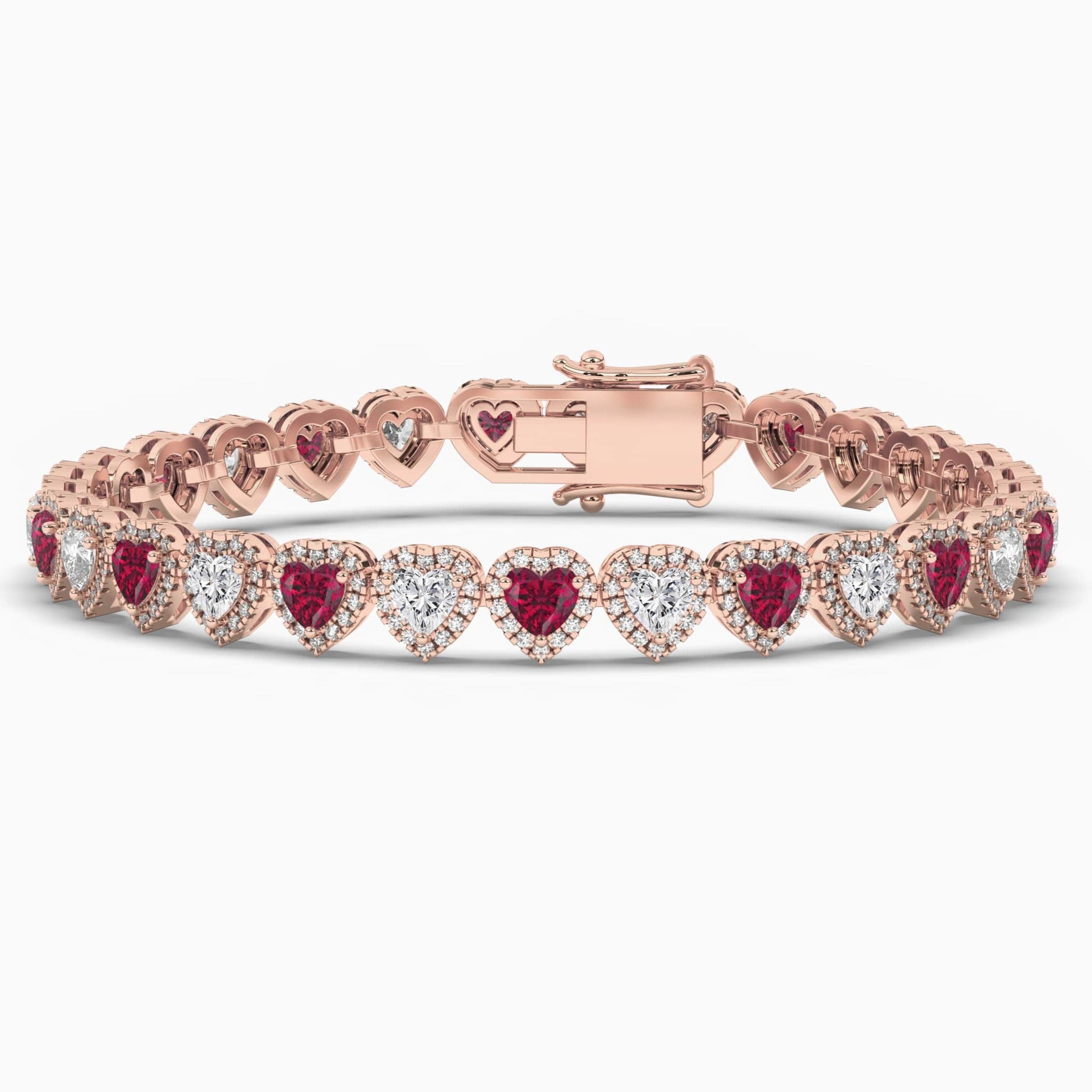 Rose Gold Heart Cut Ruby Diamond Tennis Bracelet 