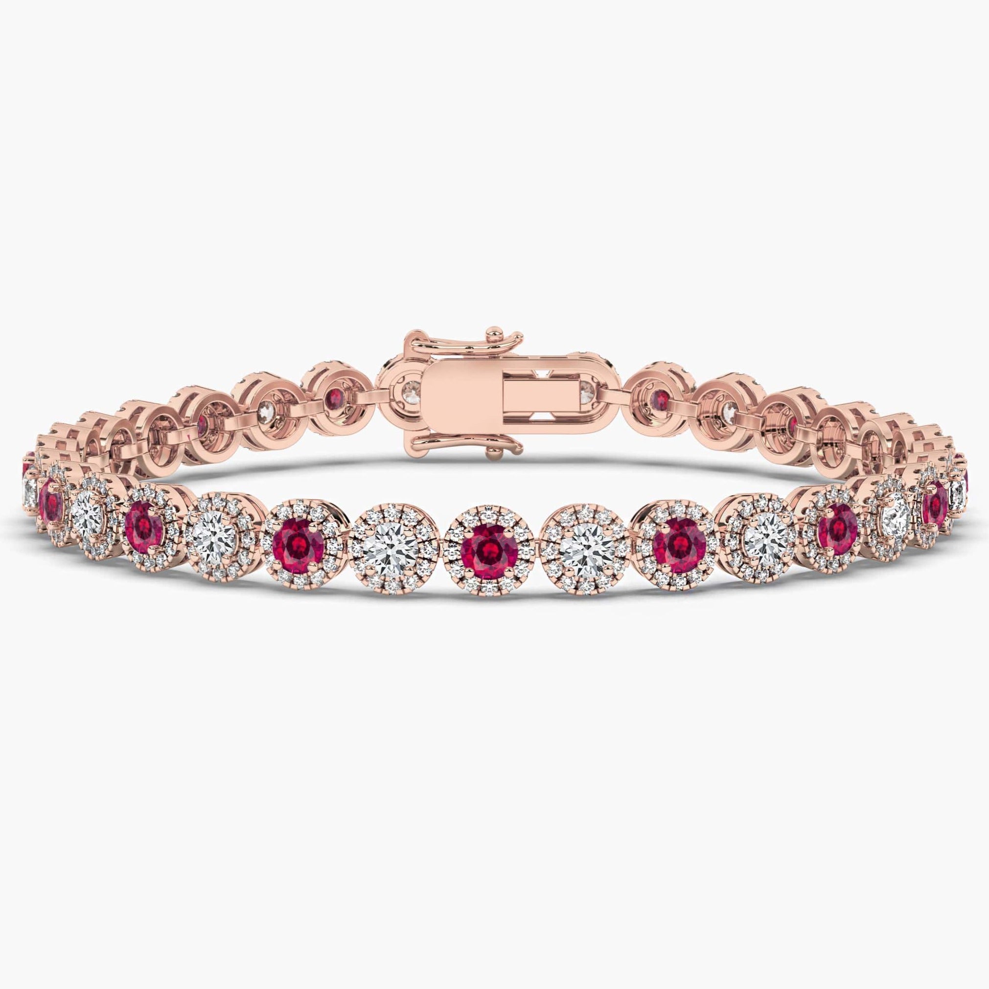 Round Cut Ruby Diamond Tennis Bracelet in Rose Gold