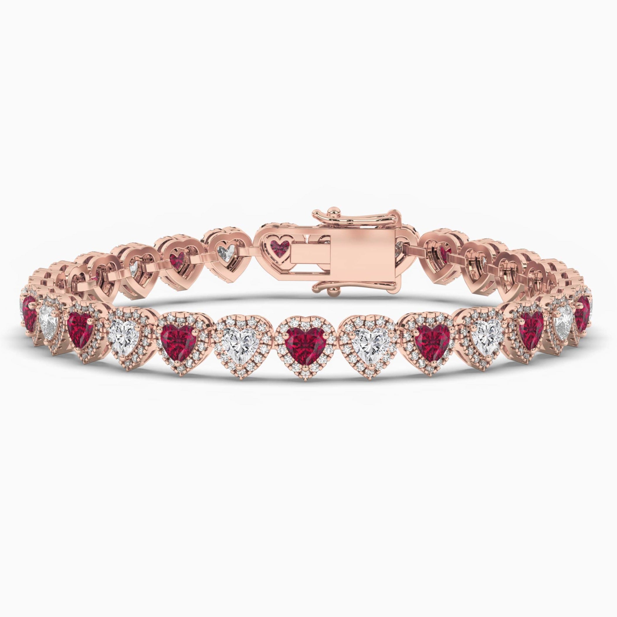 Rose Gold Heart Cut Ruby Diamond Tennis Bracelet 