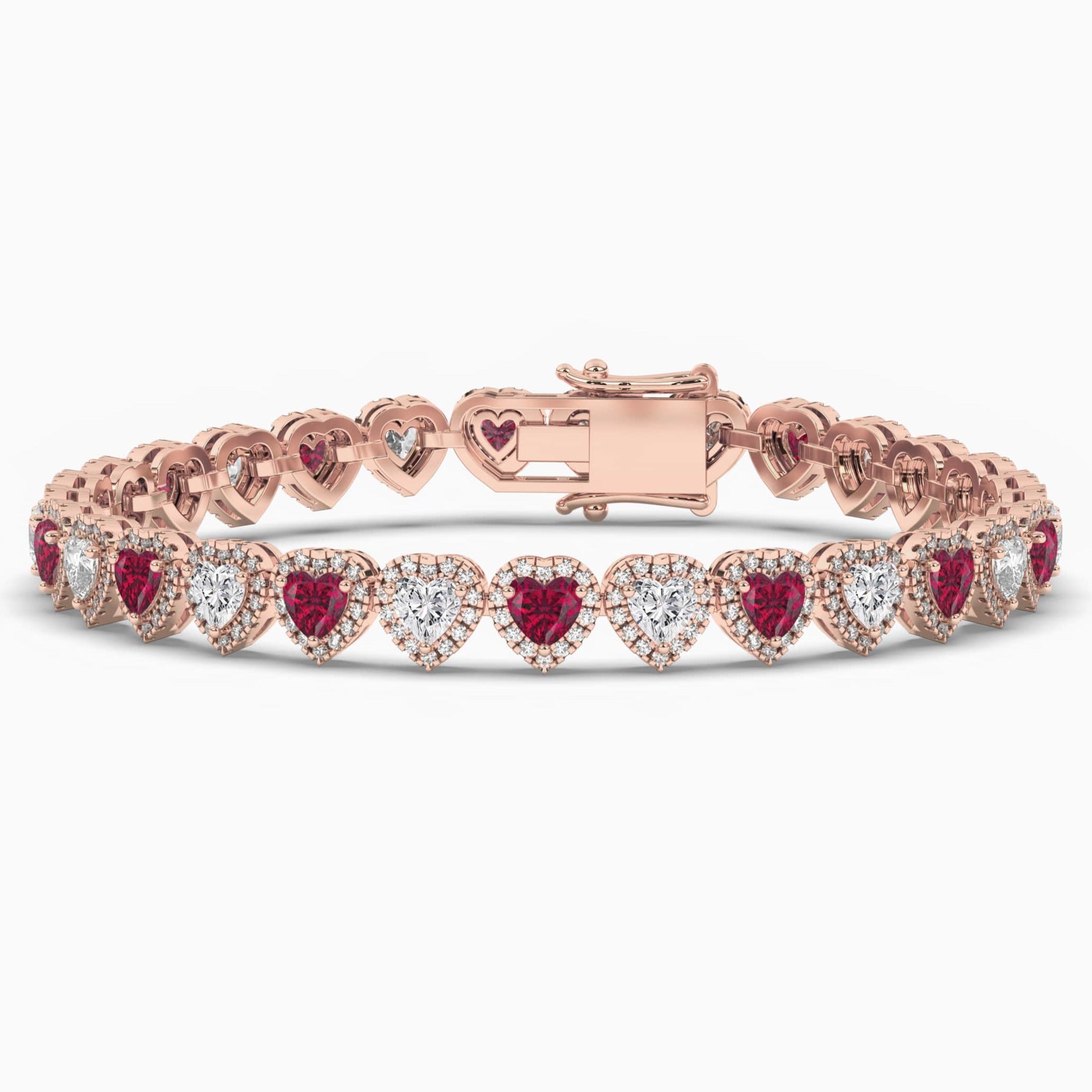 Rose Gold Heart Cut Ruby Diamond Tennis Bracelet 