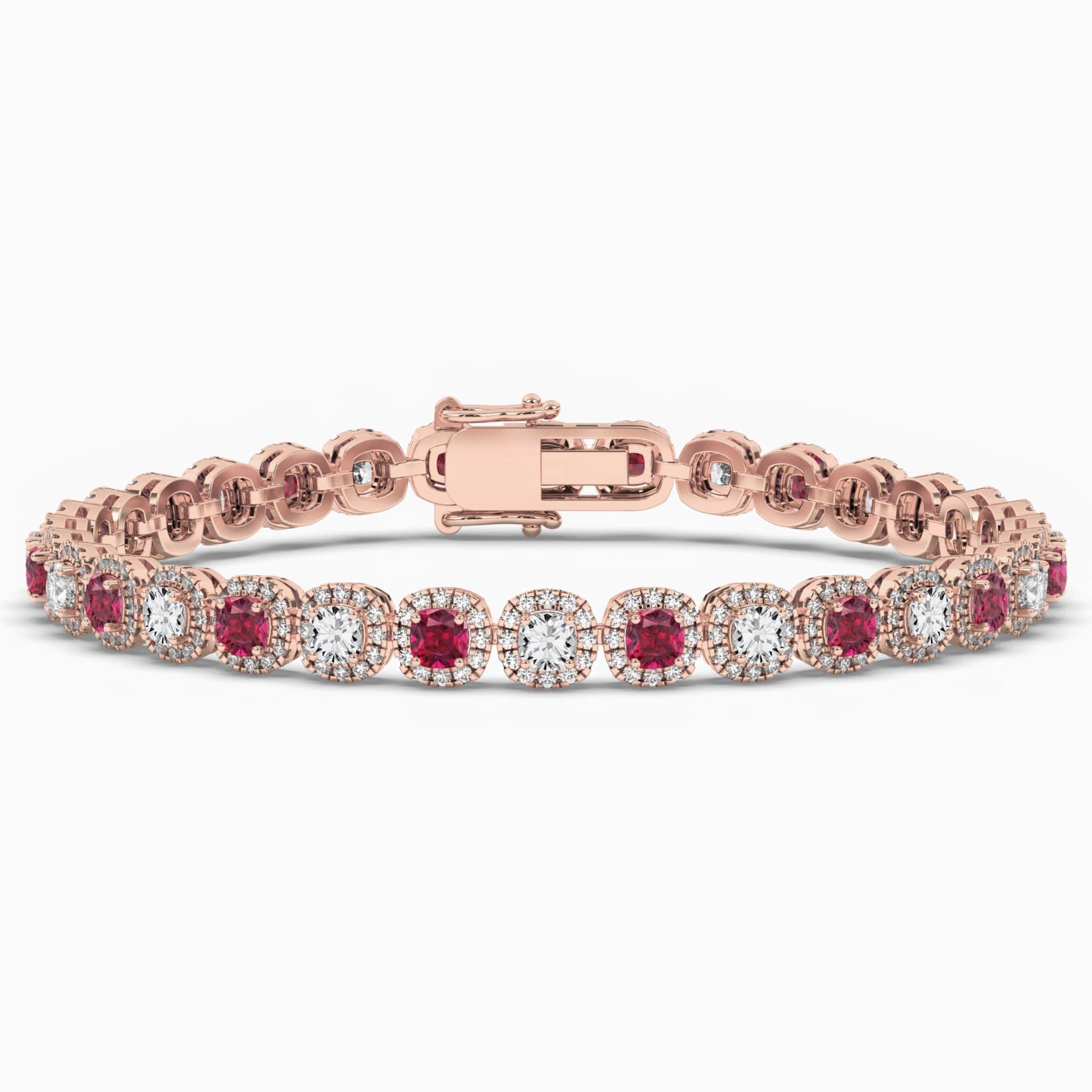 Rose Gold Cushion Cut Ruby And Diamond Bracelet