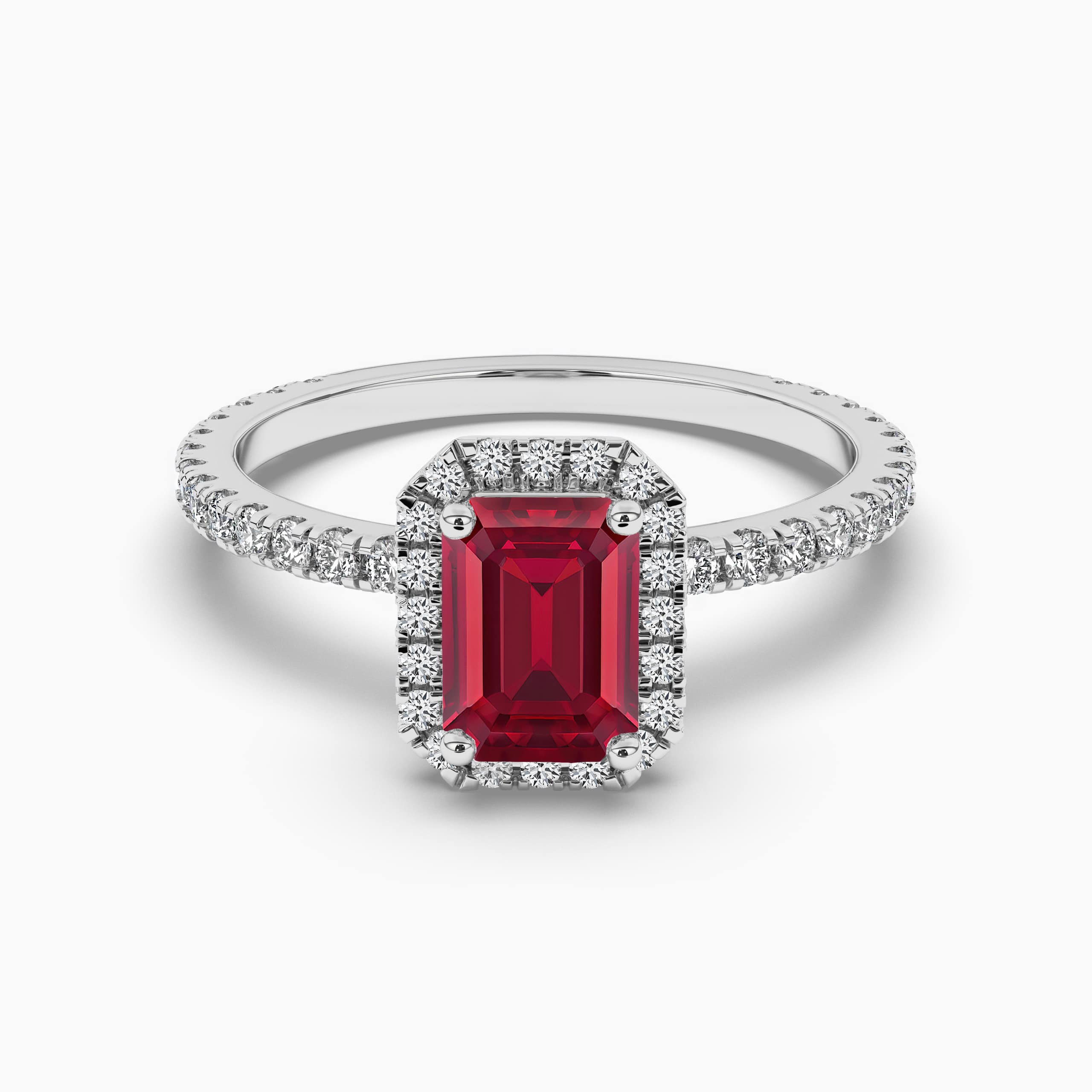 White Gold Ruby And Diamond Halo Engagement Ring