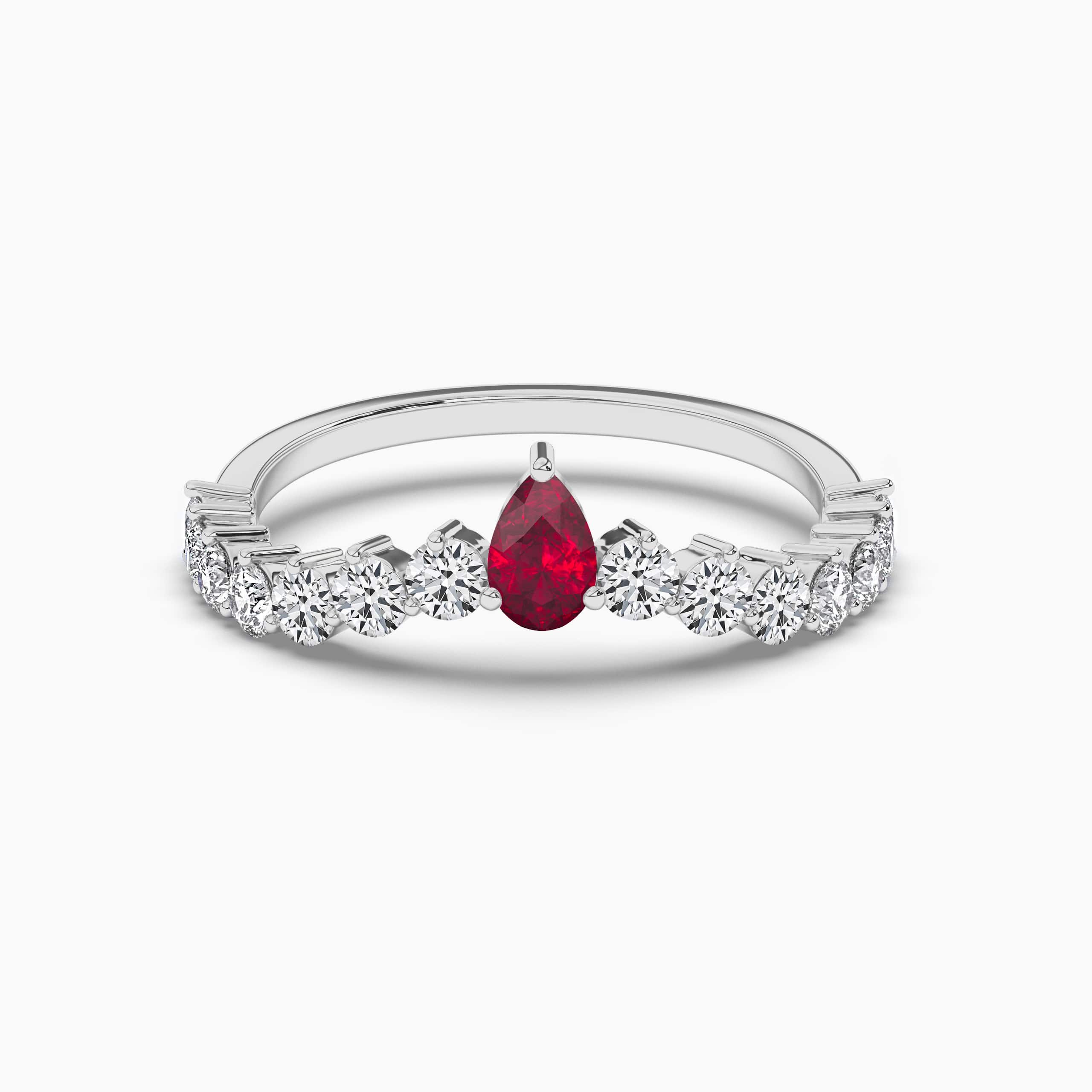 PEAR CUT SIDESTONE ACCENTED RUBY & DIAMOND ENGAGEMENT RING WHITE GOLD