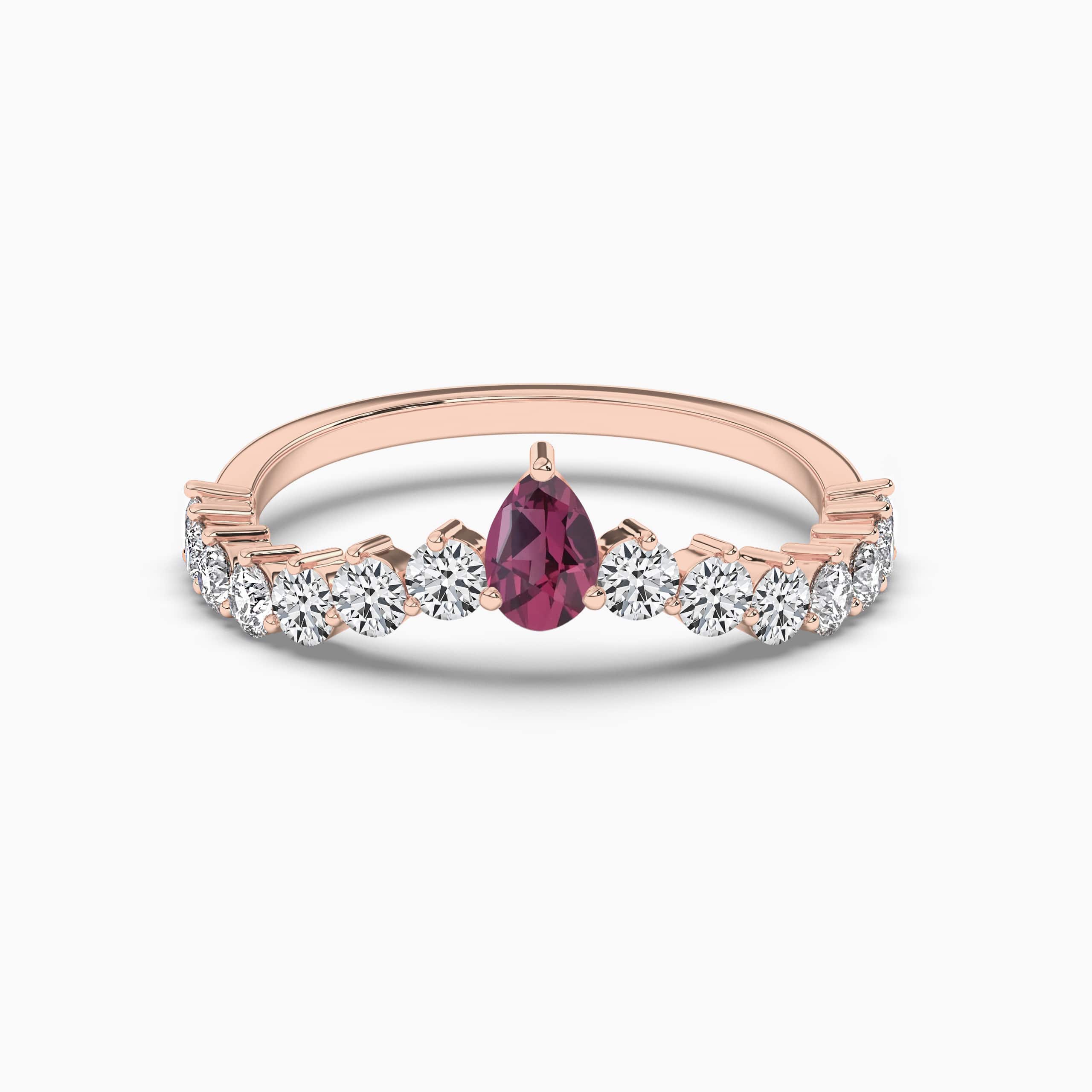 Pear Shape Rhodolite Cut Diamond Ring in Rose Gold
