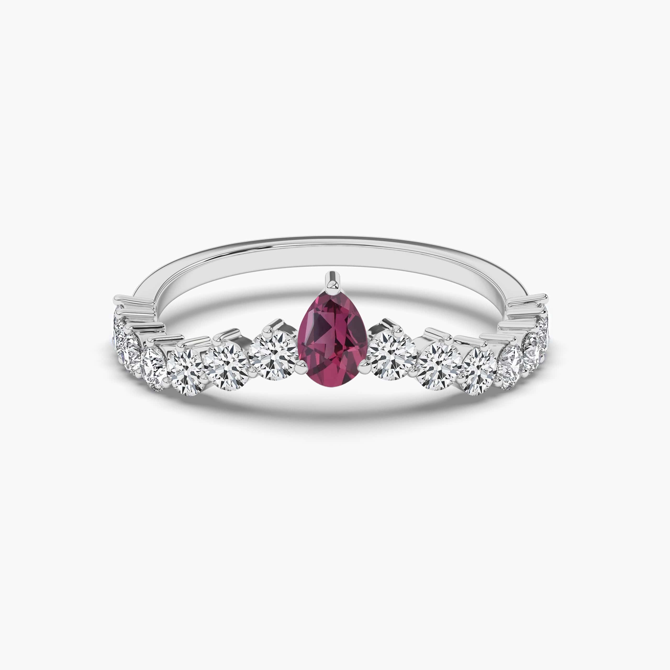 Pear-Shaped Rhodolite Garnet and Diamond Collar Ring in White Gold