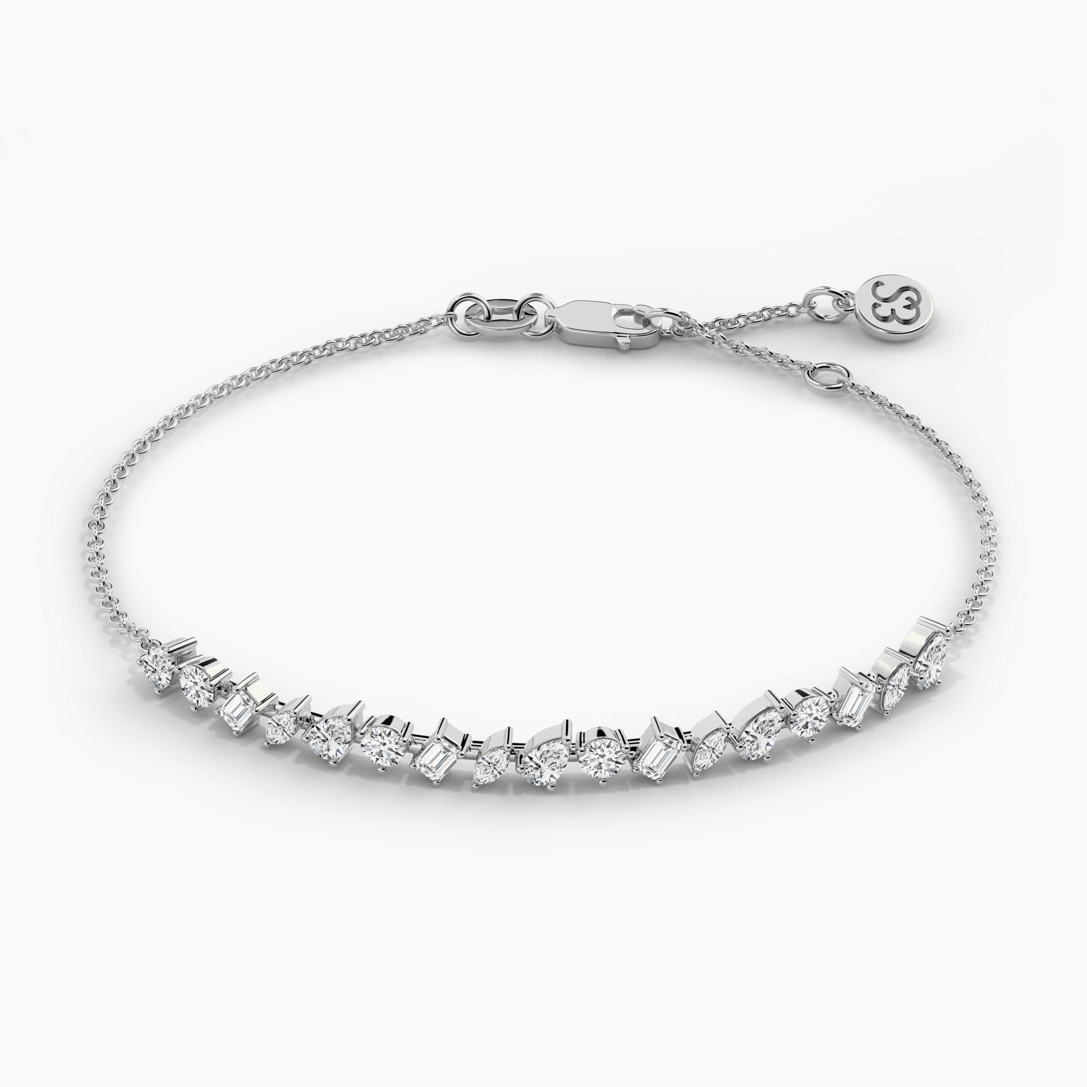 Multi Shape Diamond Chain Bracelet In White Gold  For Woman's