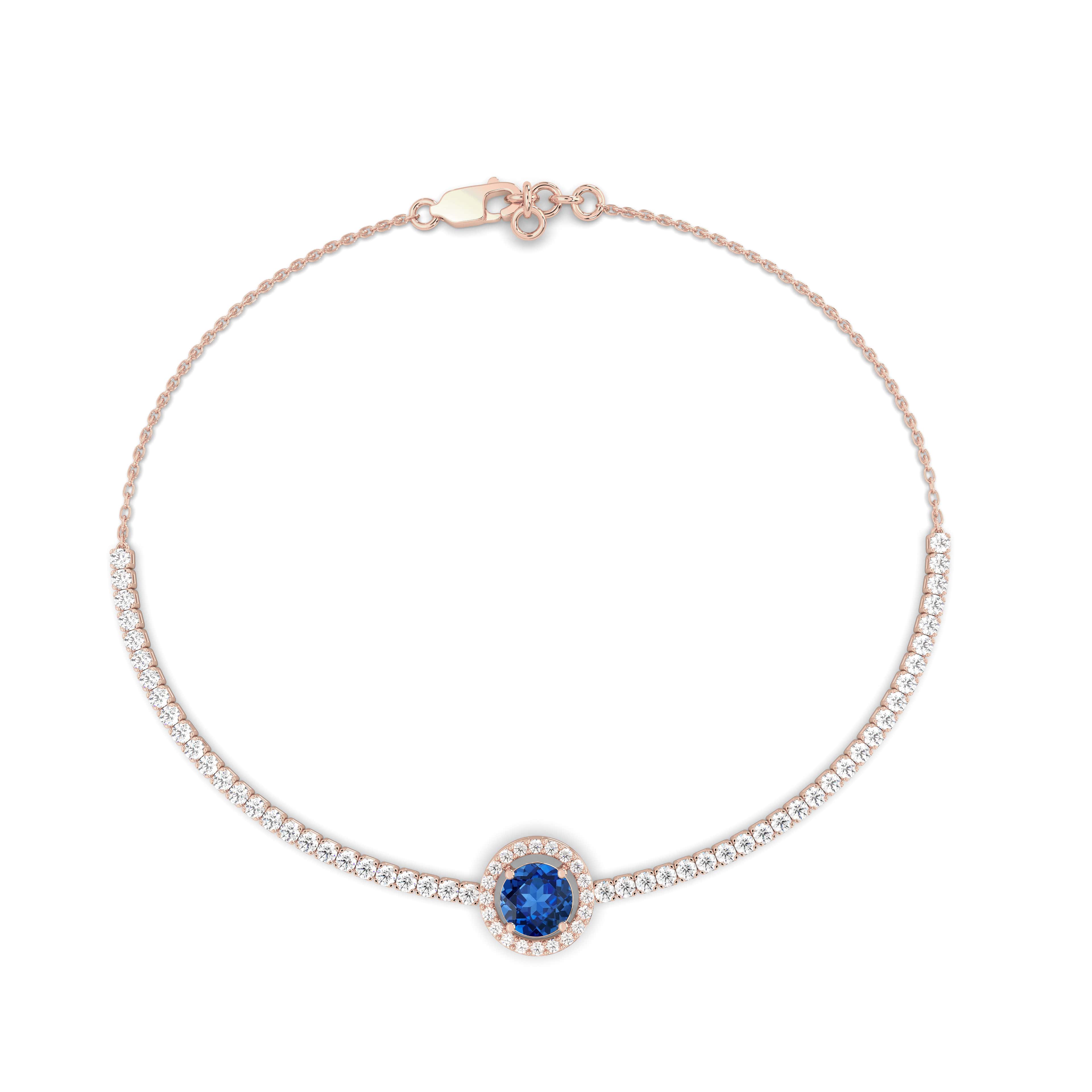 Center Oval Blue Sapphire Diamond Tennis Bracelet\