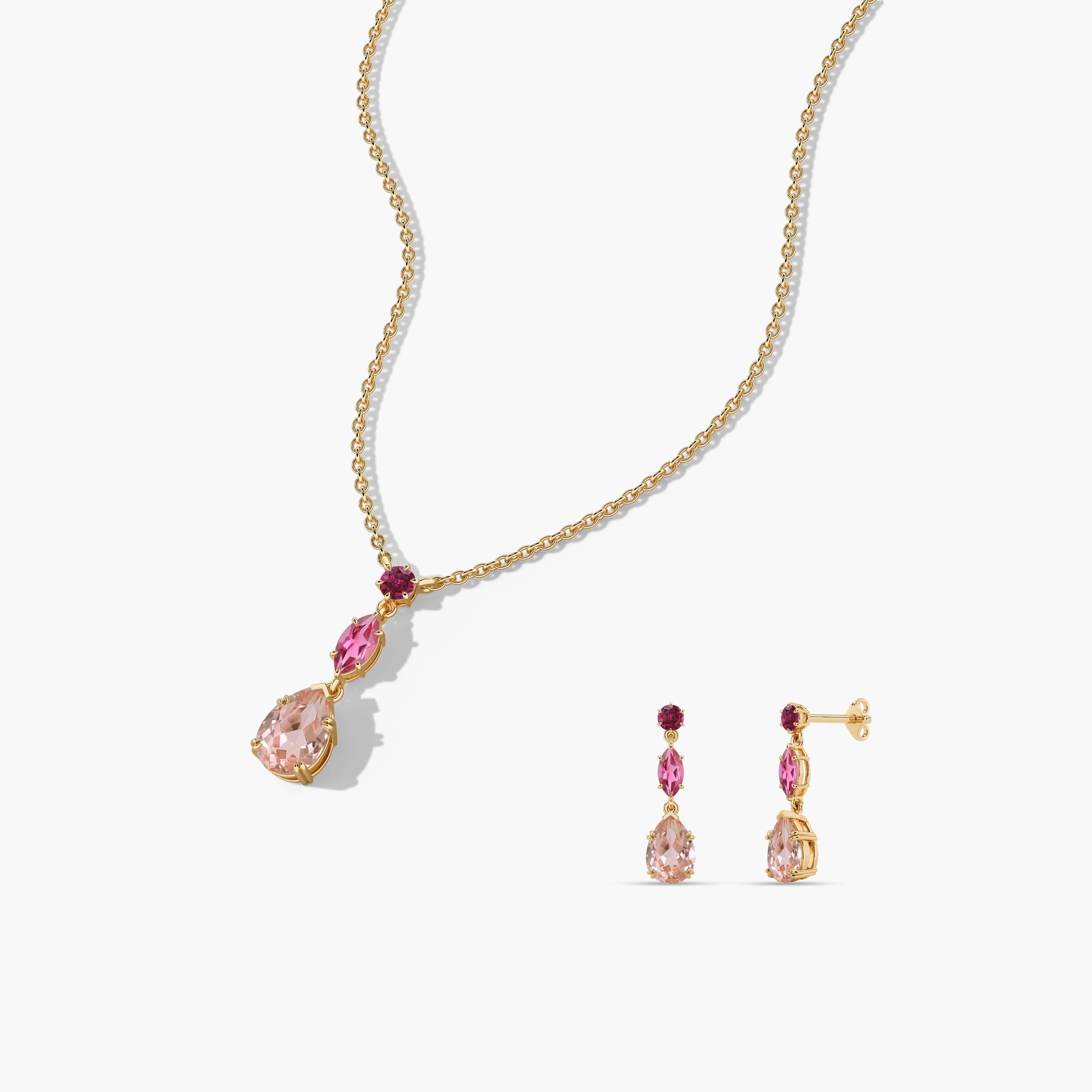 Pink Tourmaline and Morganite Drop Necklace