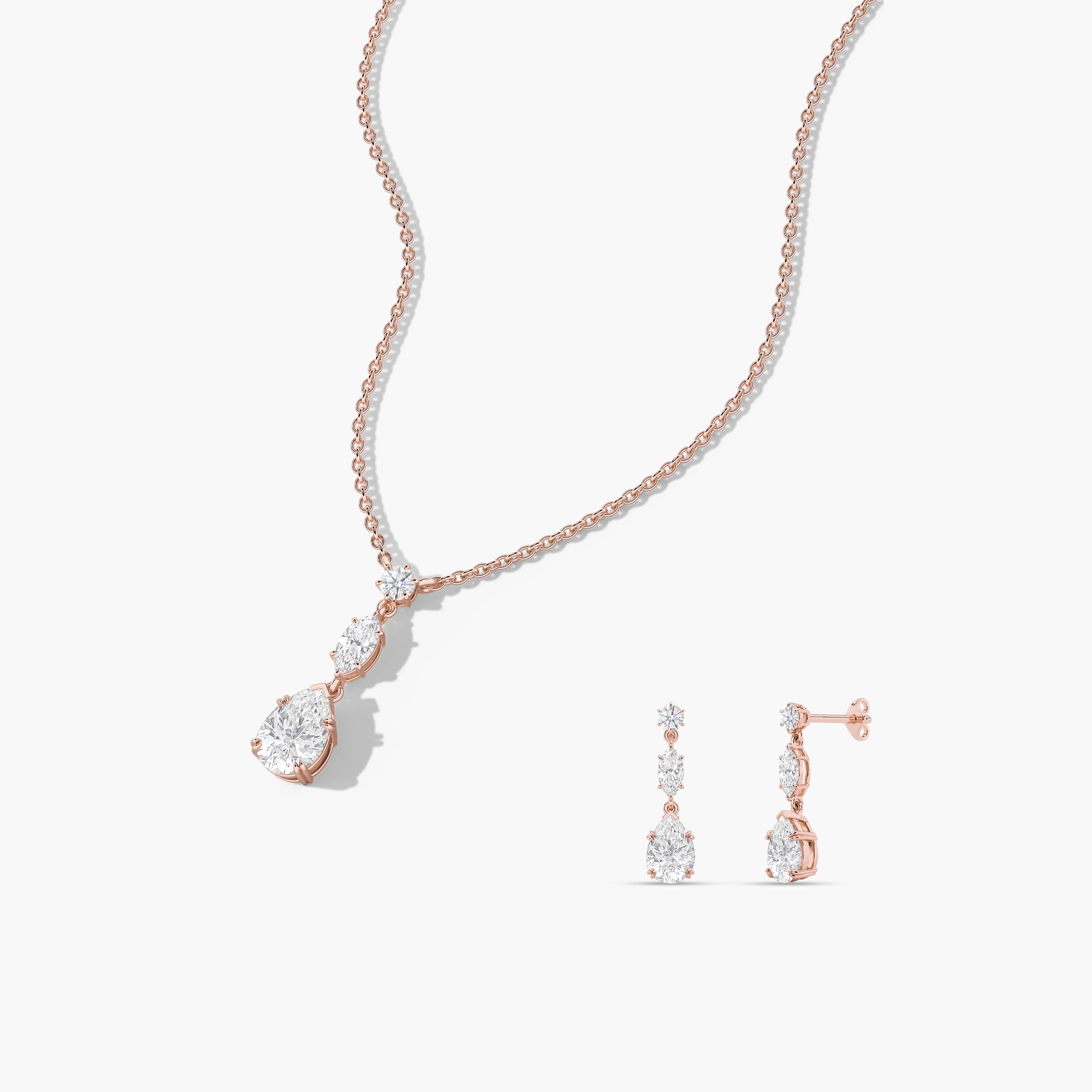 rose gold three diamond drop necklace​