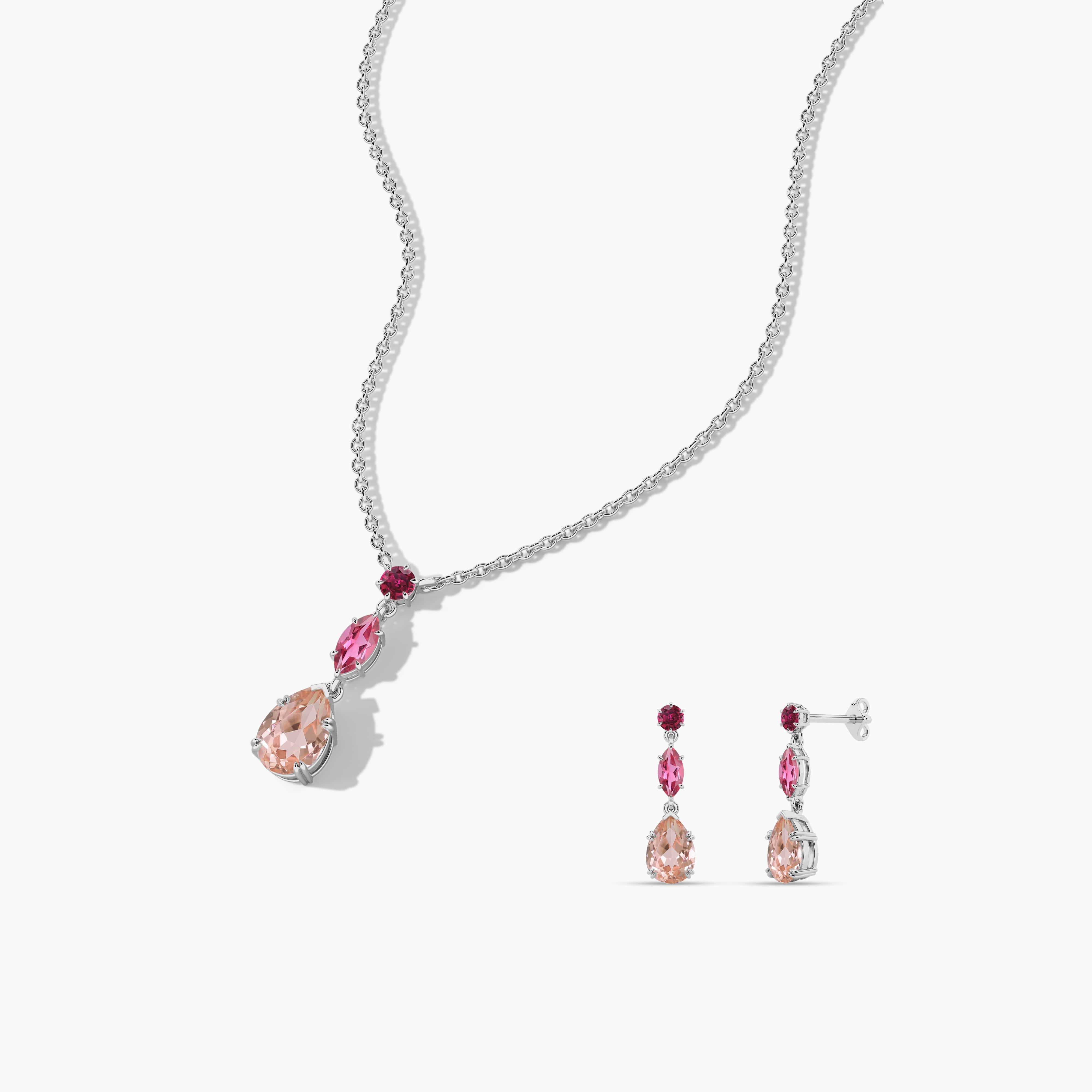 Women's Diamond Pendant Necklace in Pink Stone