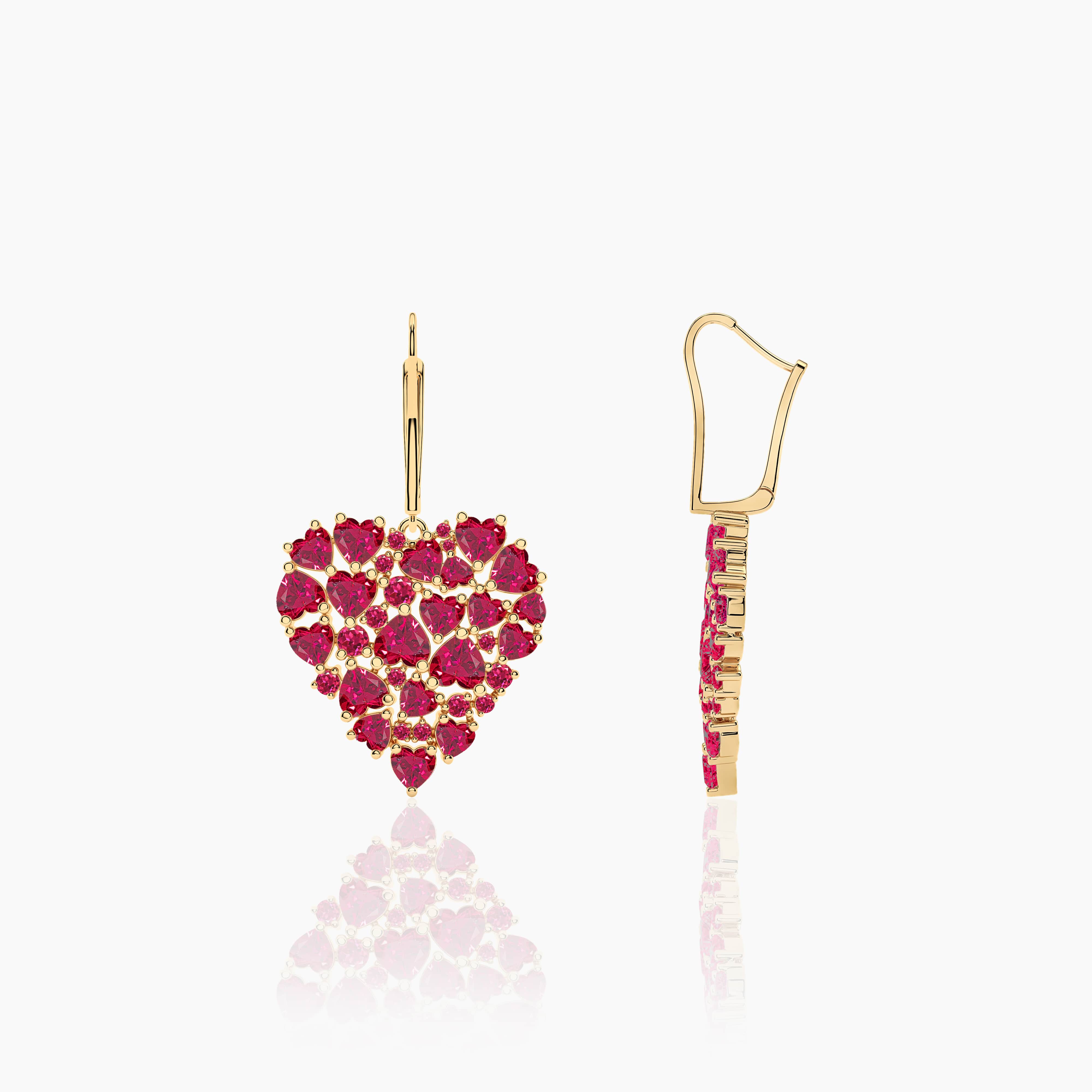 Heart and Round Cut Ruby Hoop Earrings