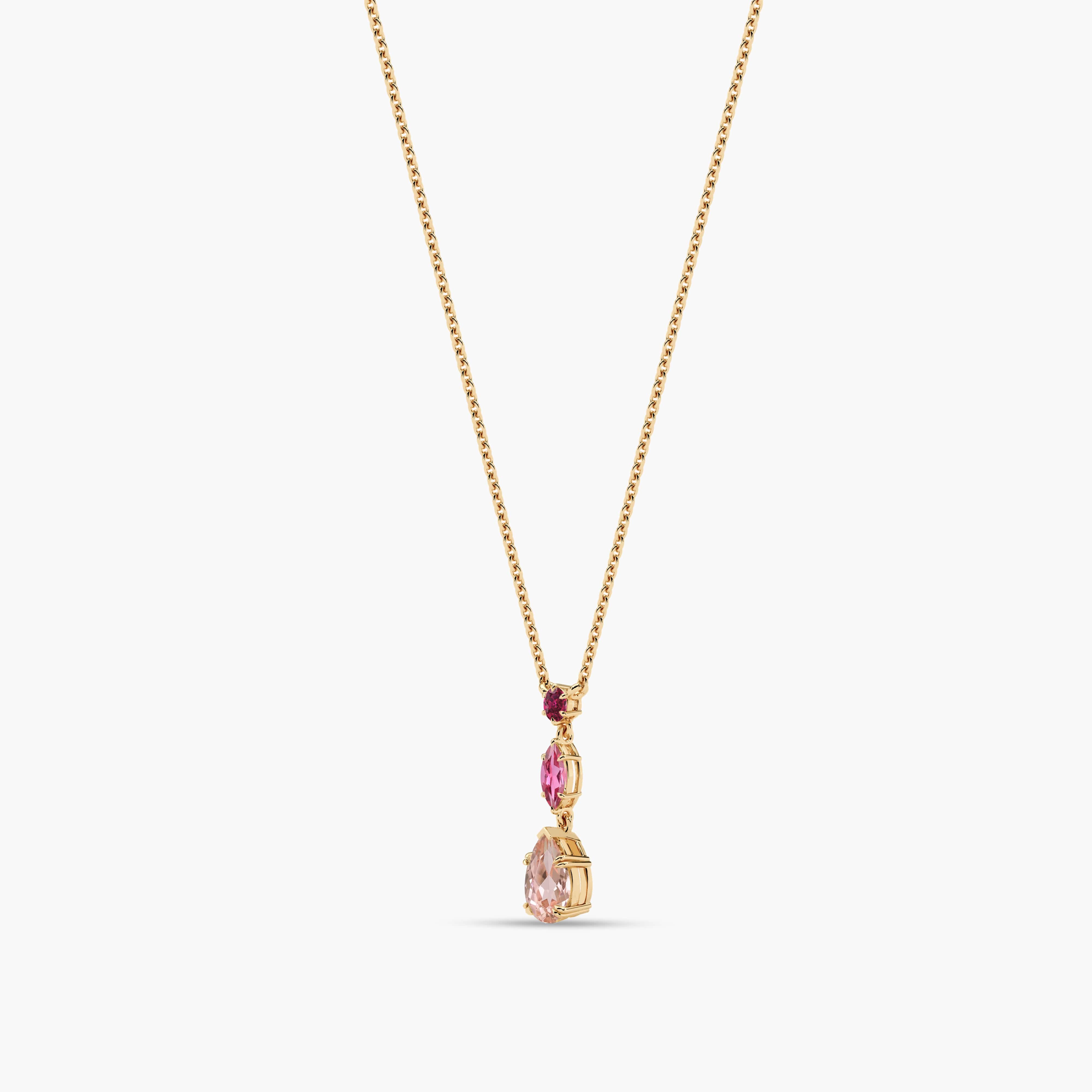 Pink Tourmaline and Morganite Drop Necklace