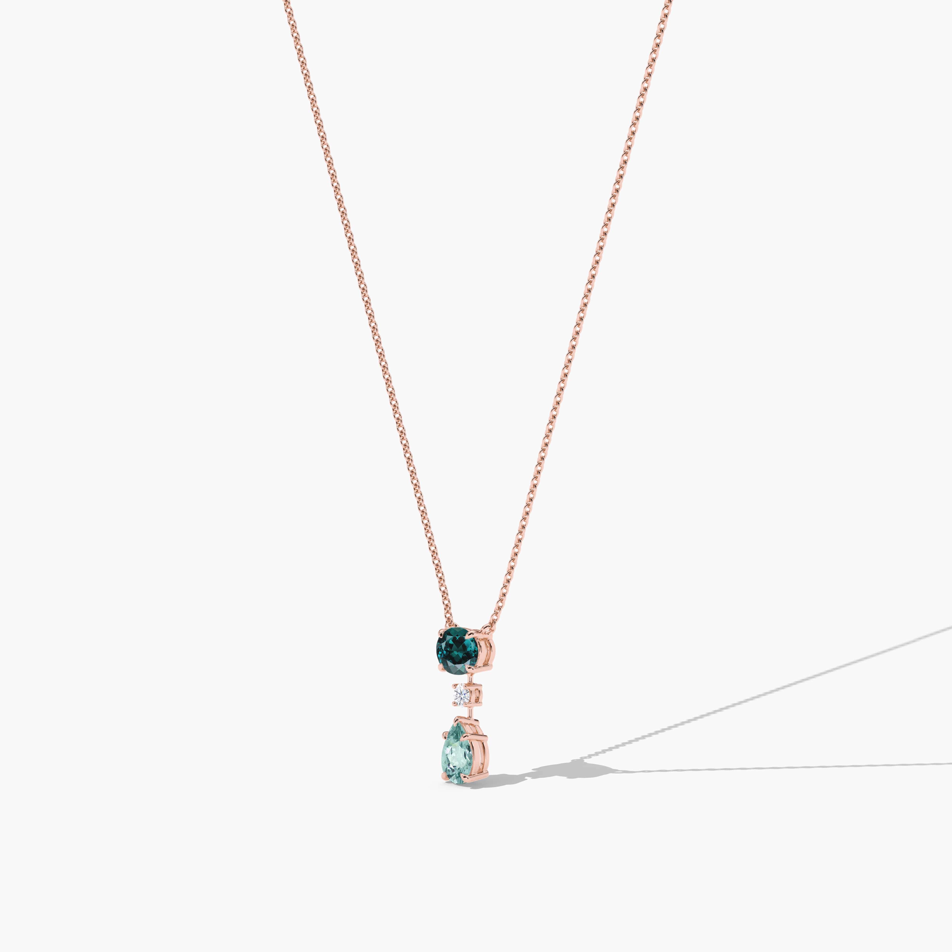 Green Tourmaline Drop Necklace in Rose Gold