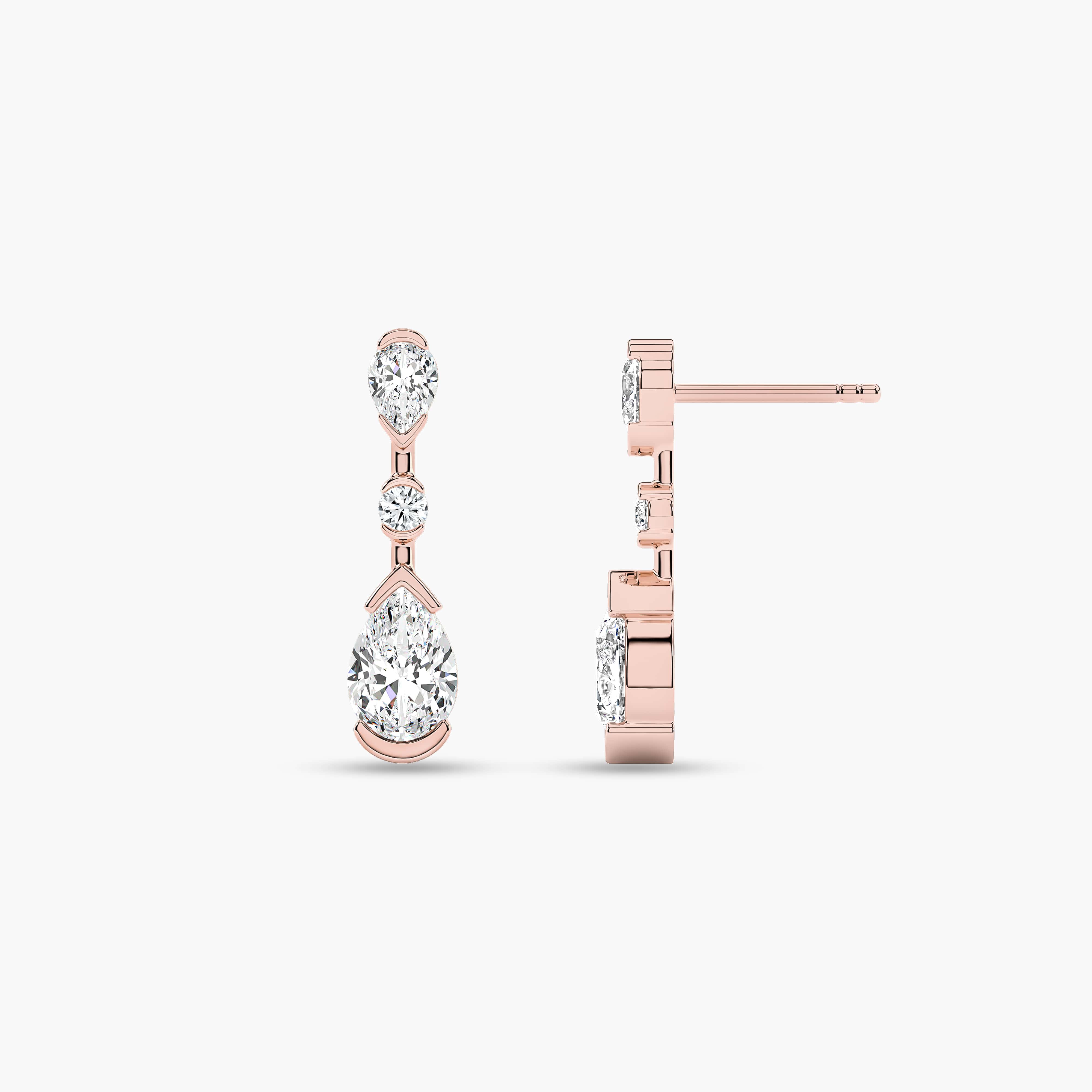 Pear and Round Drop Diamond Earrings