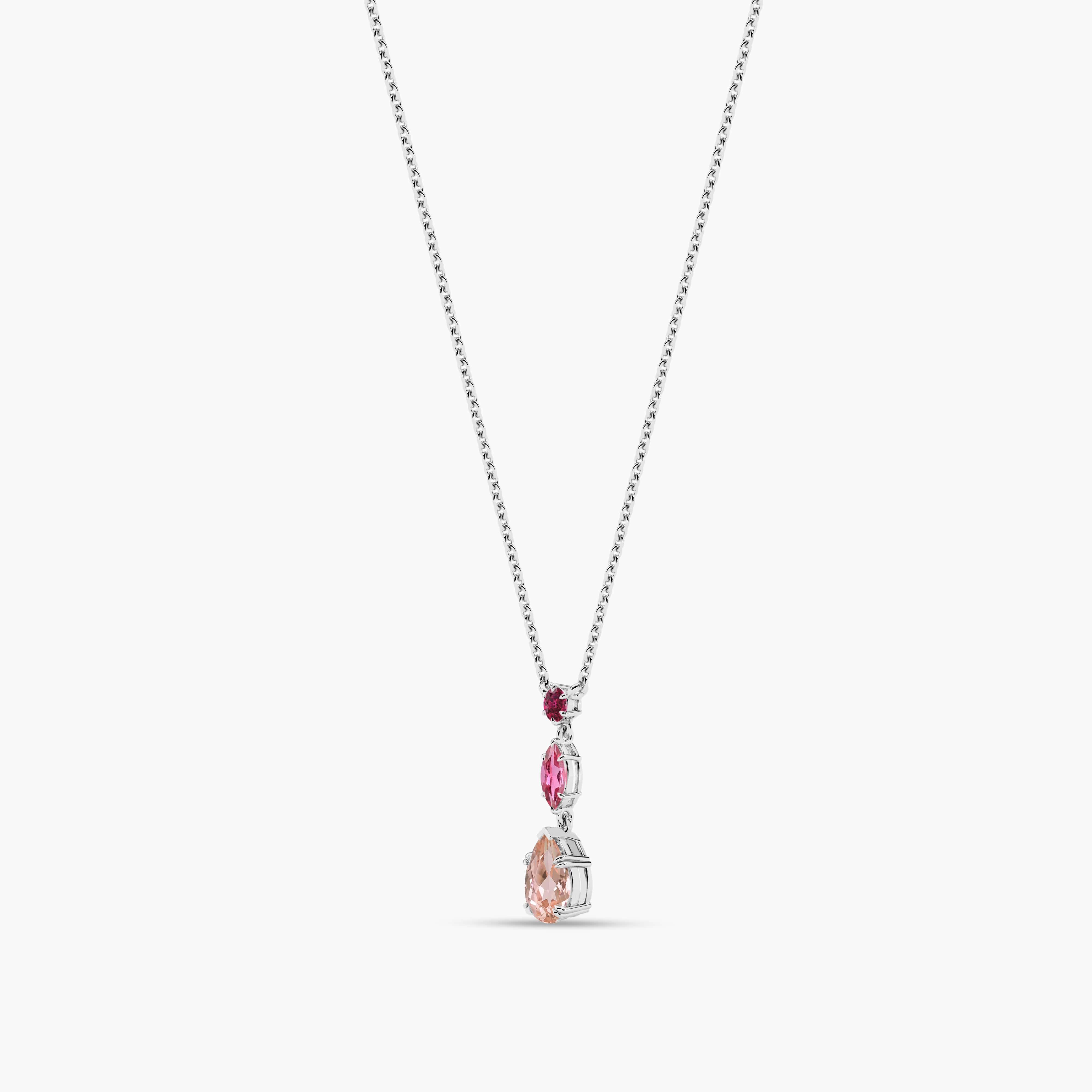 Women's Diamond Pendant Necklace in Pink Stone