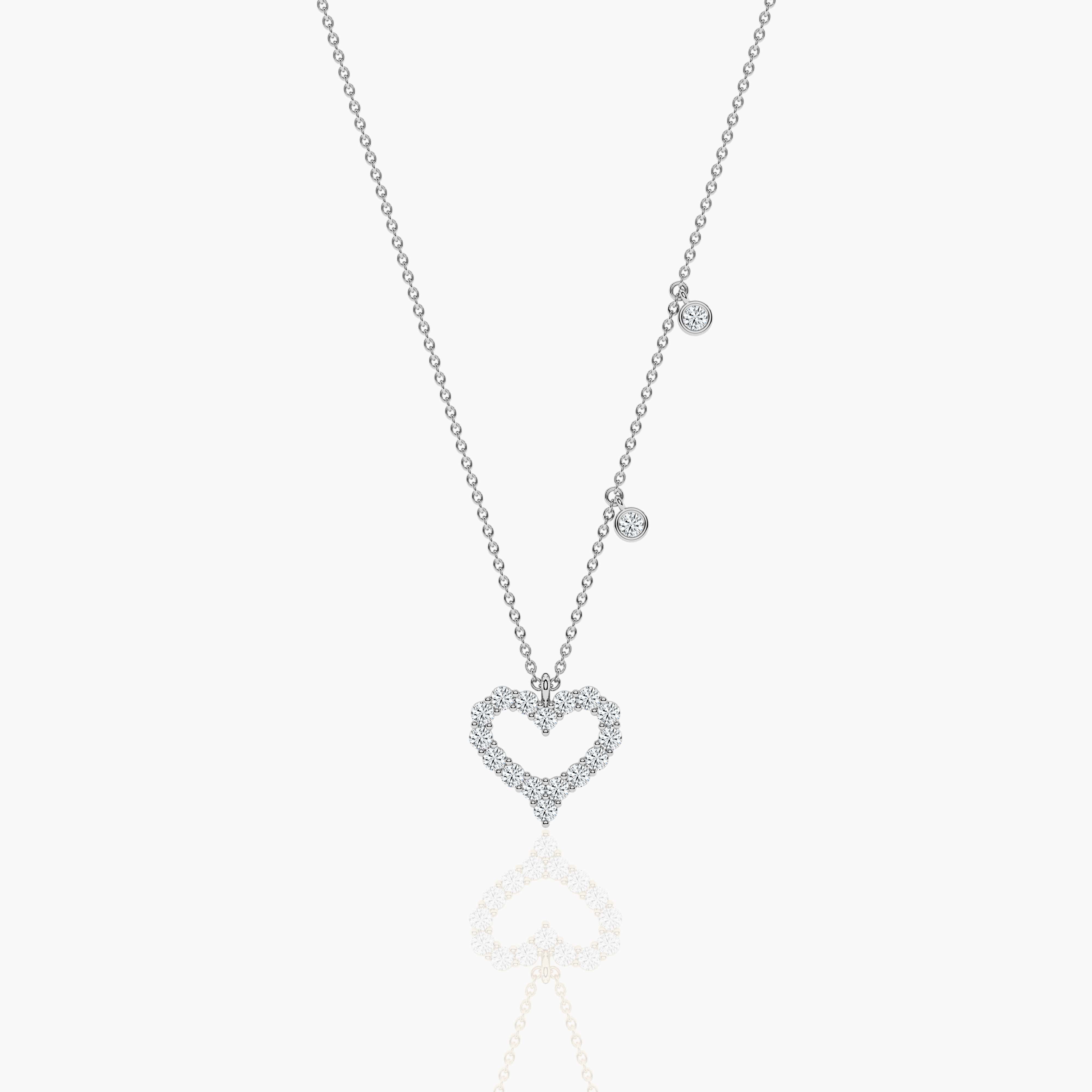 silver heart necklace​ with bezel diamond
