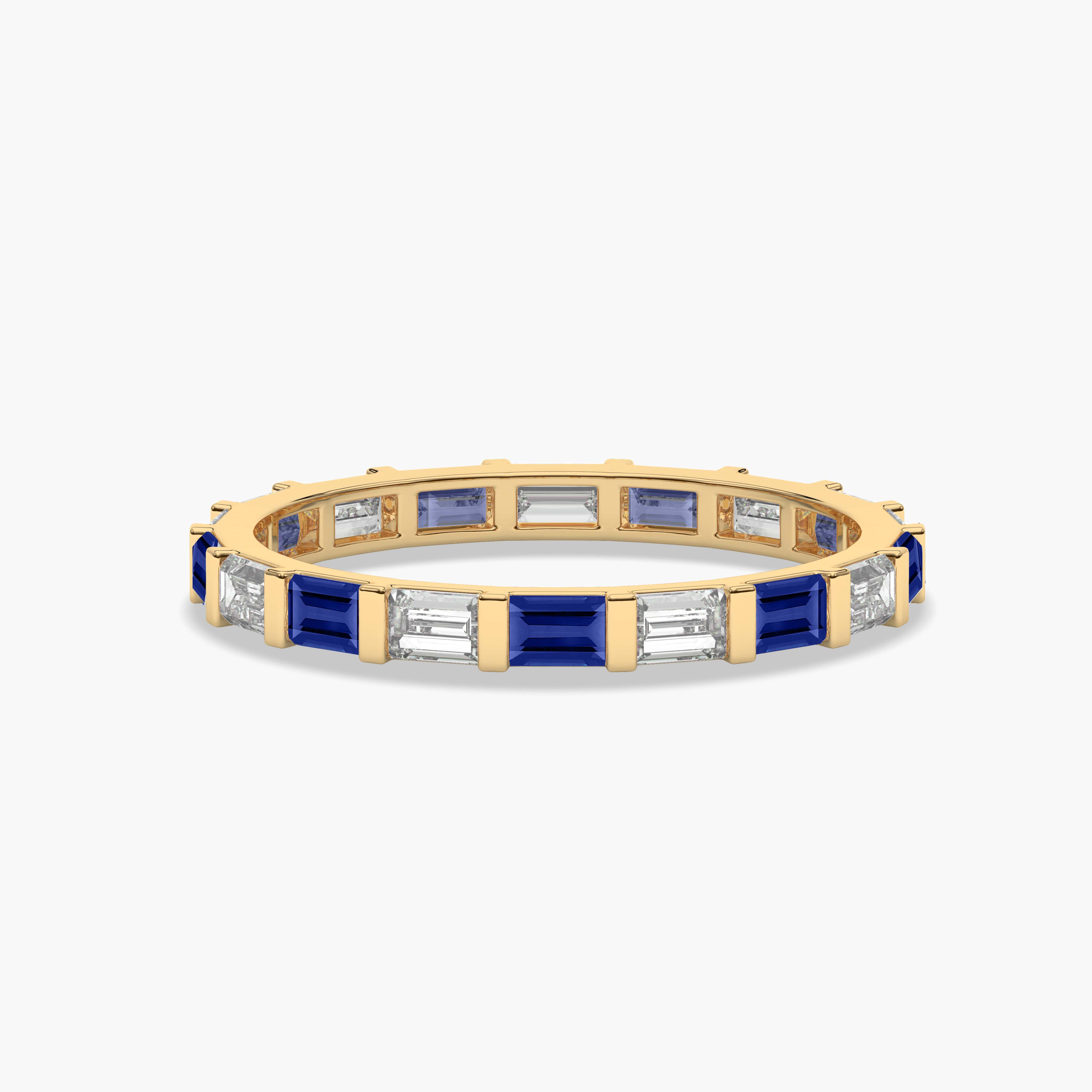 Eternity Bands with Blue Sapphire in Baguette Wedding Yellow Gold