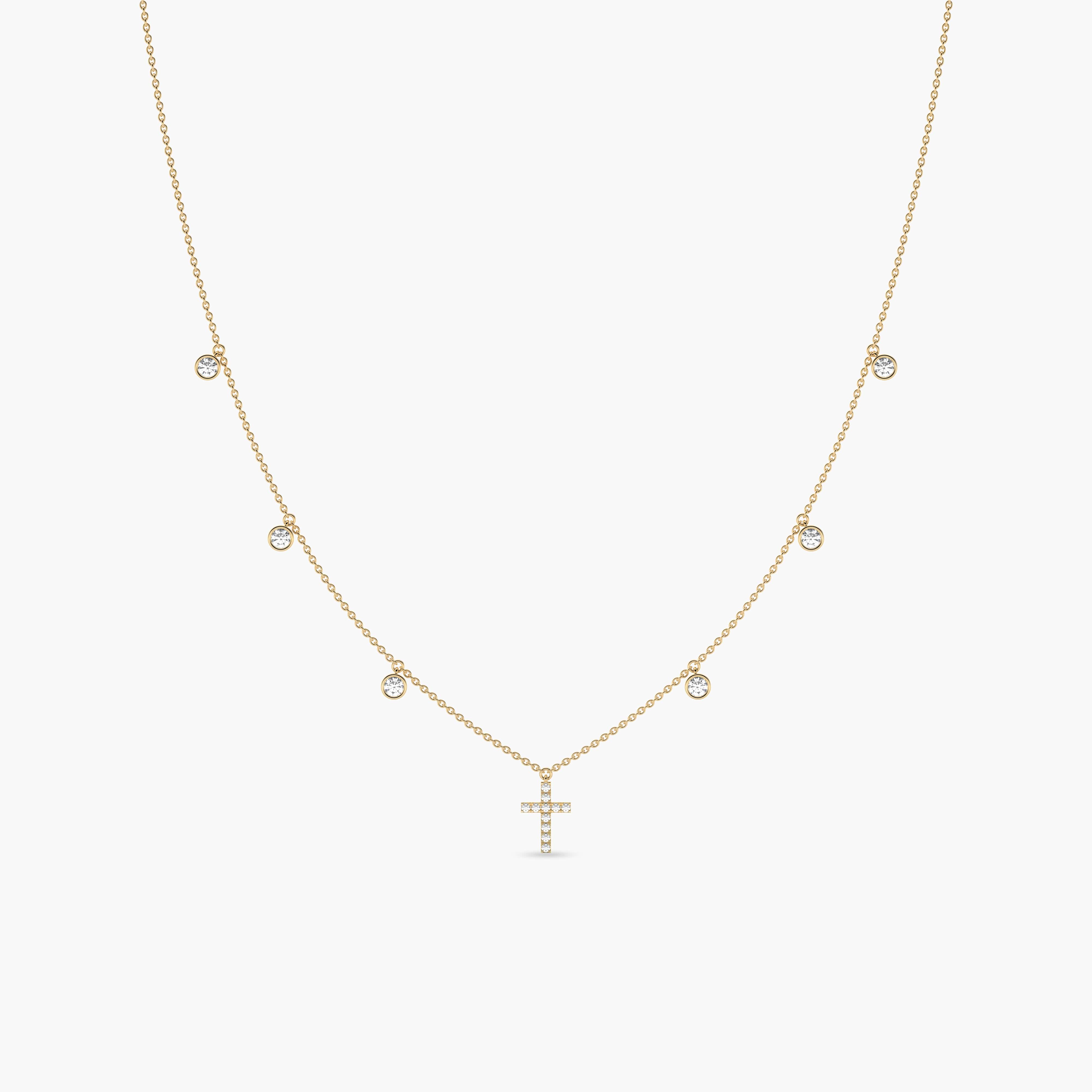 yellow gold diamond cross necklace