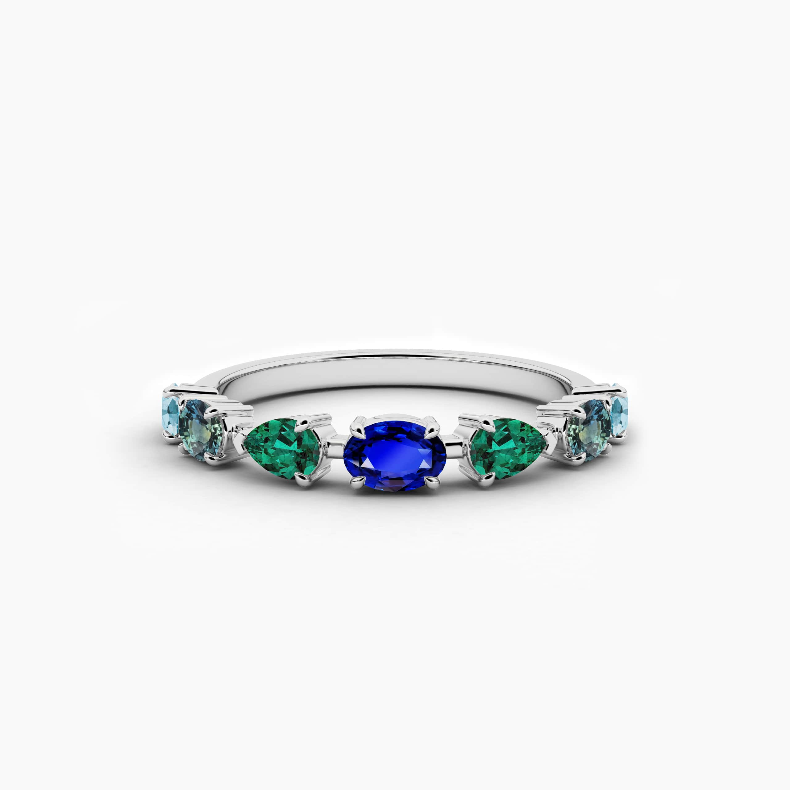 White Gold Oval And Pear Shape Blue Sapphire Cluster Ring 