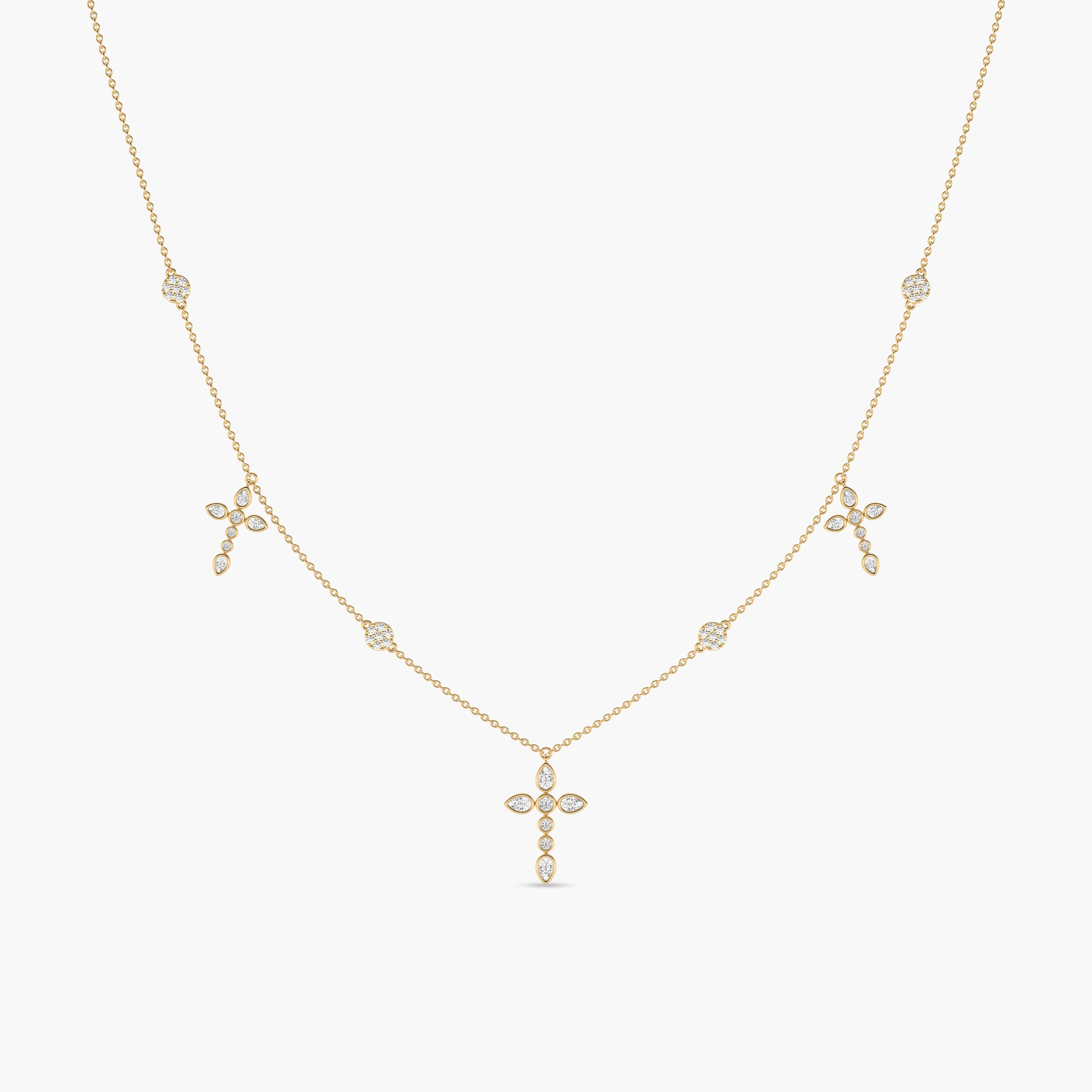 pear and round diamond cross necklace 