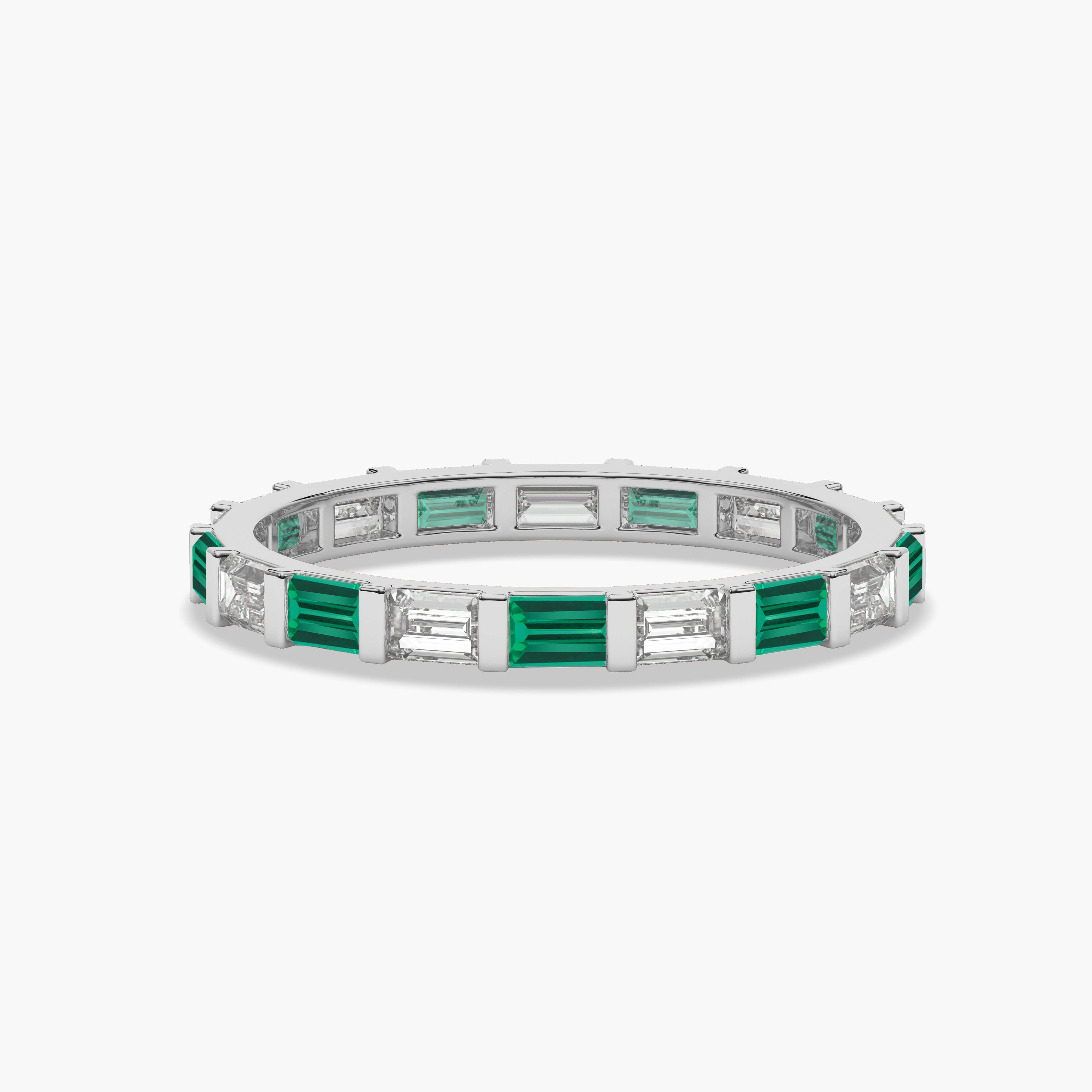 Emerald and White Baguette Wedding Ring