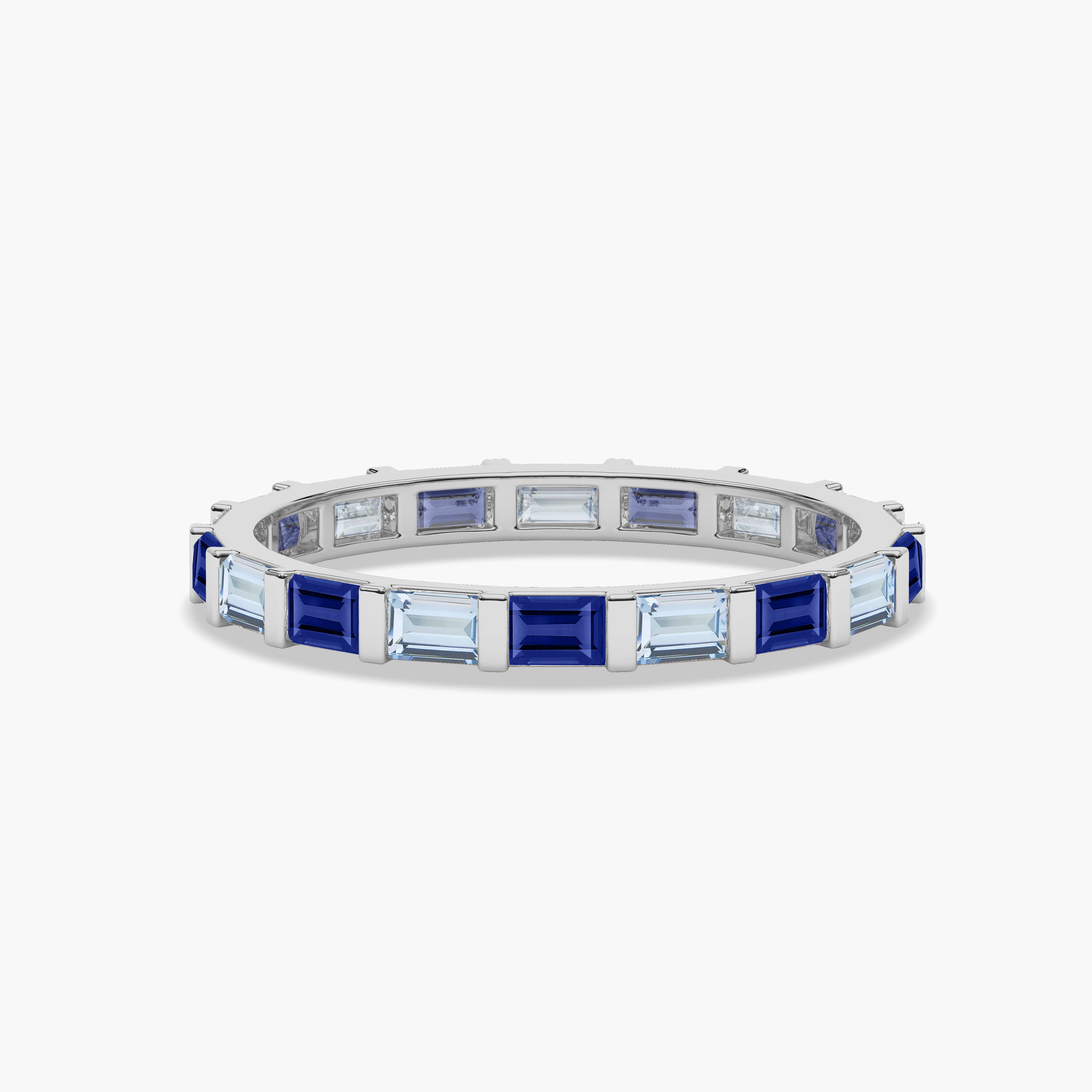 blue sapphire and aquamarine band white gold