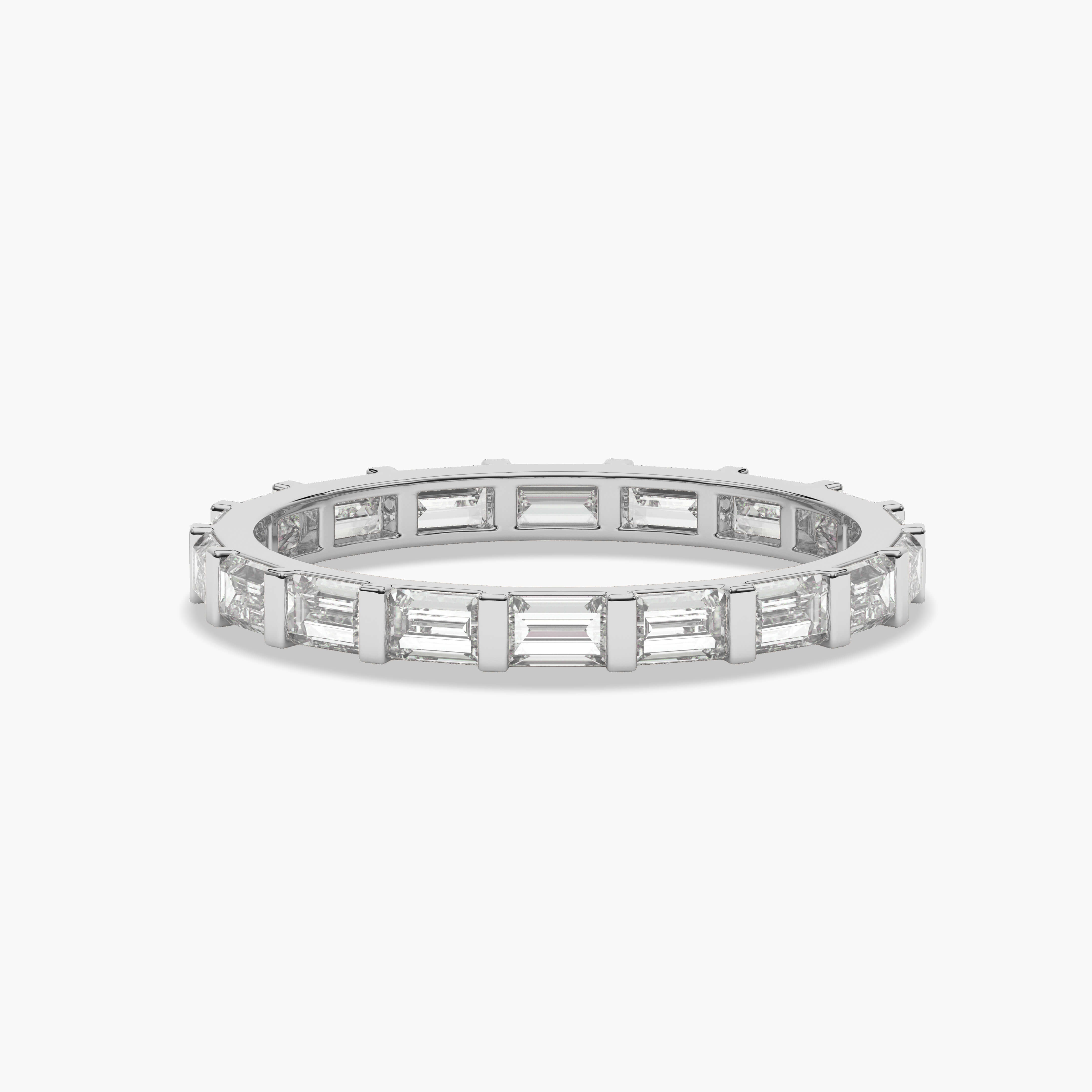 Baguette Diamond Wedding Band Bar Set In White Gold
