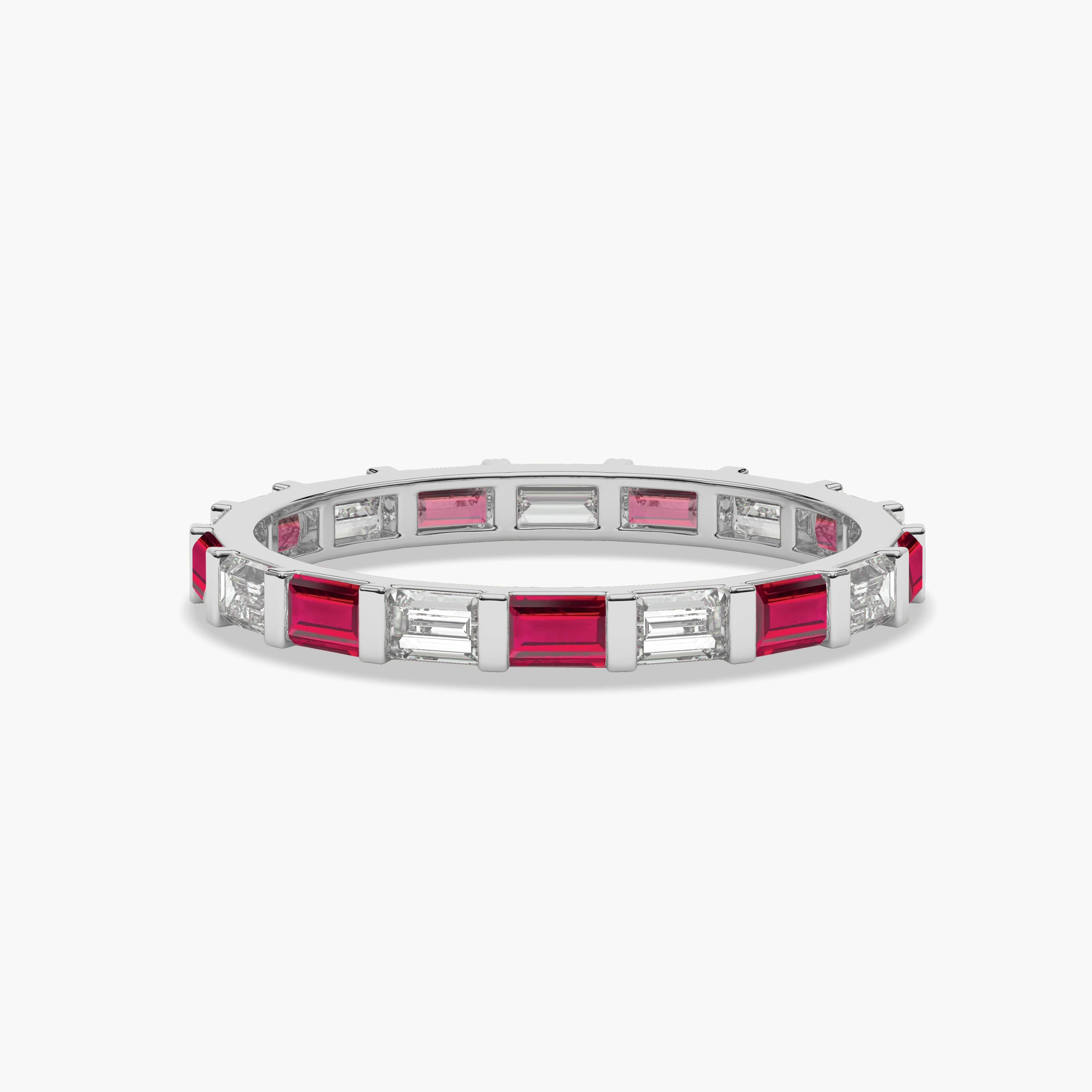 Ruby And Baguette Diamond White Gold Wedding Ring