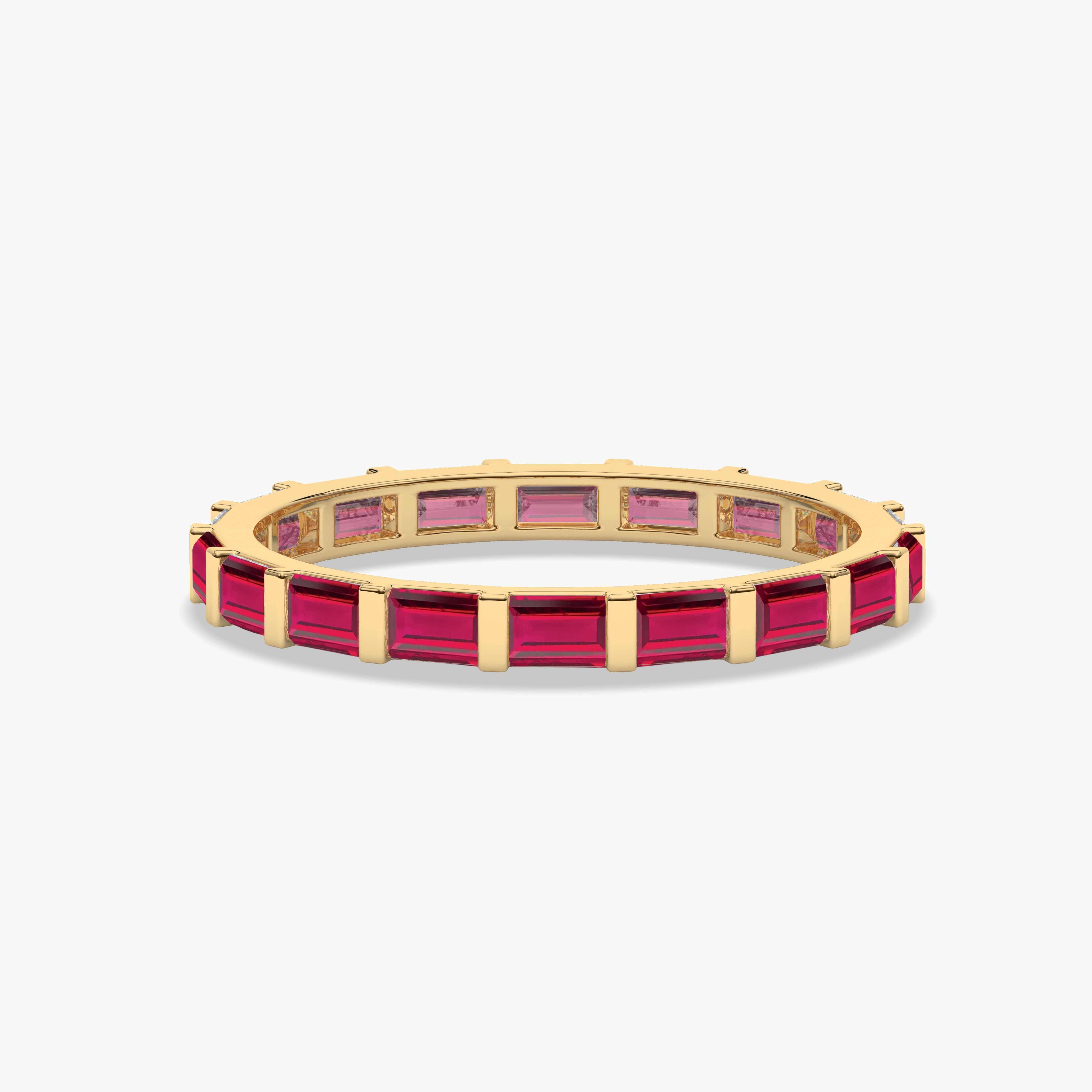 yellow gold ruby baguette wedding ring