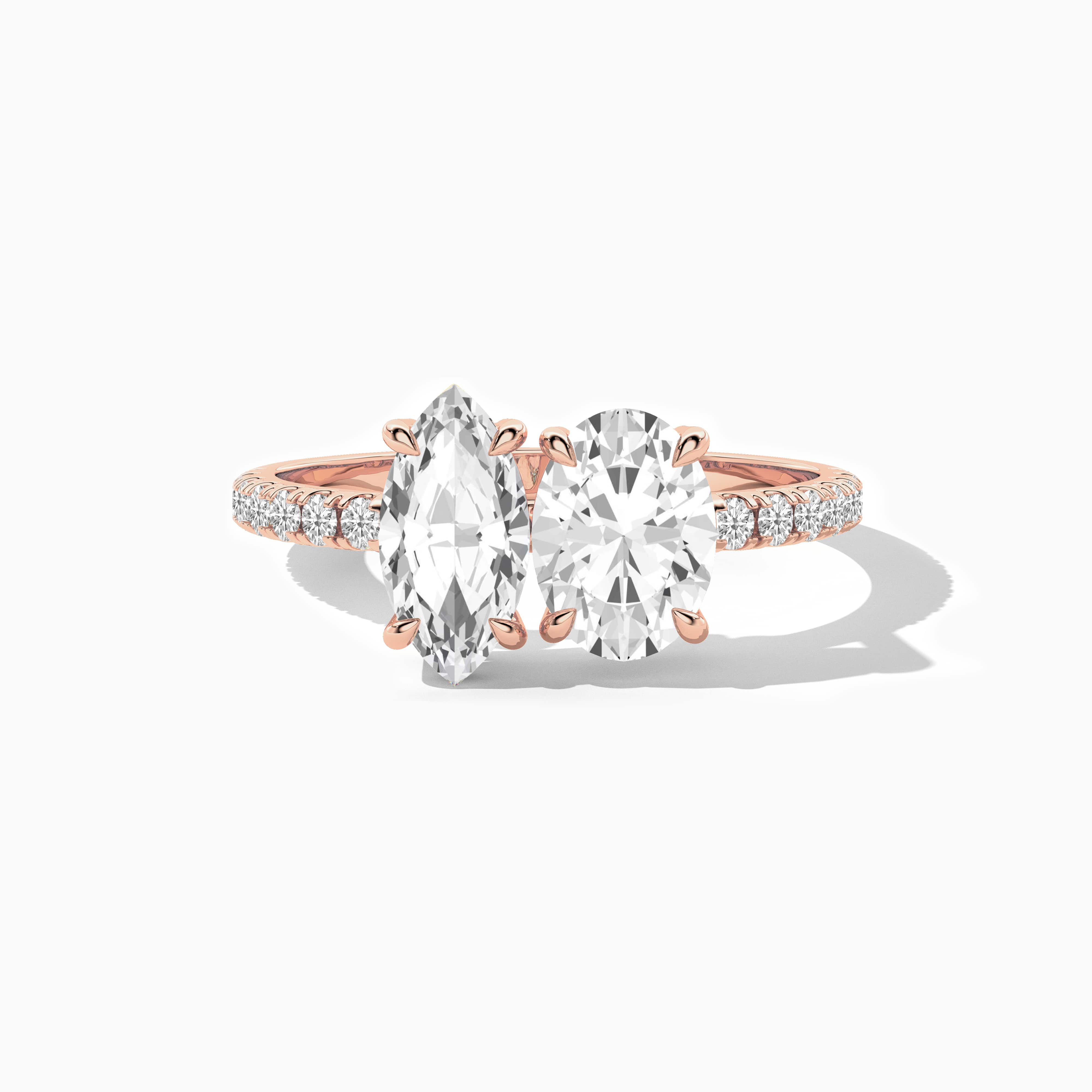 Marquise and Oval Cut Toi Et Moi Lab Grown Diamond Ring in Rose Gold