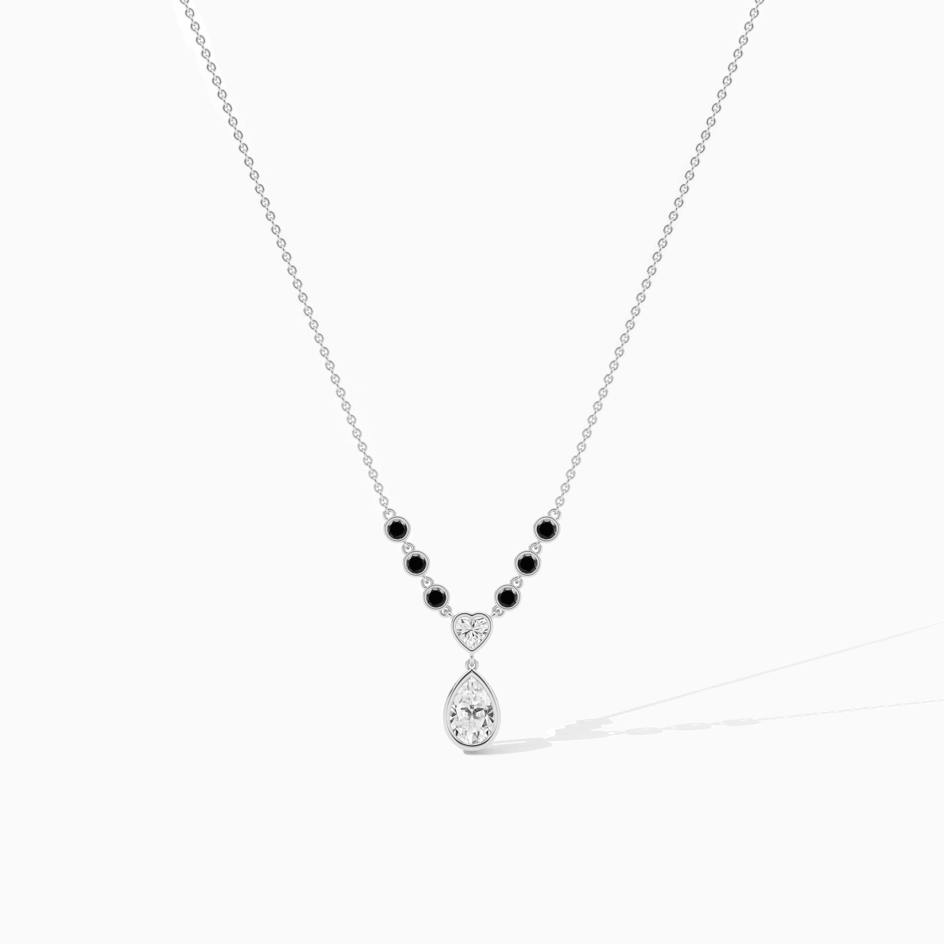 white gold round black diamond drop necklace 