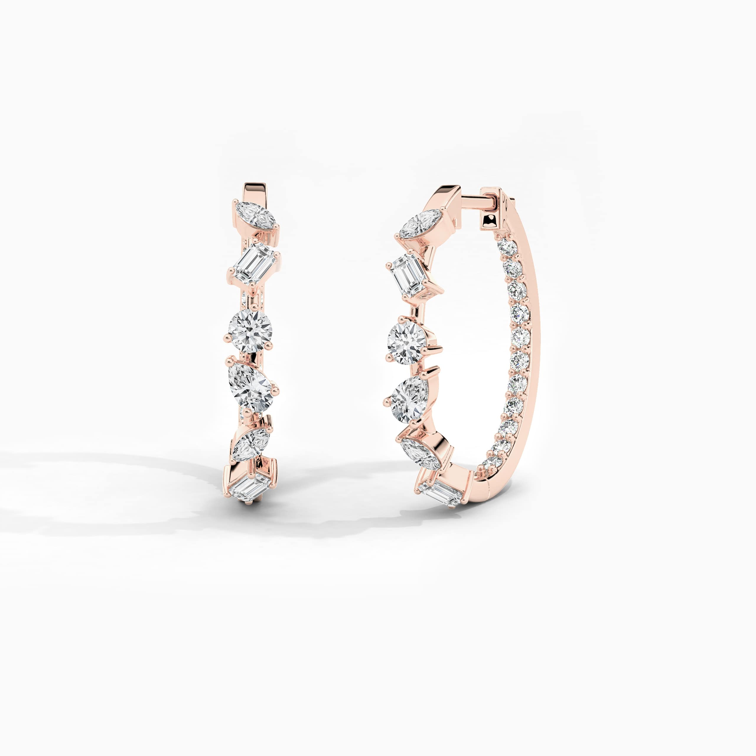 Pear and Marquise Multi Shaped Inside Out Hoop Earrings in rose gold