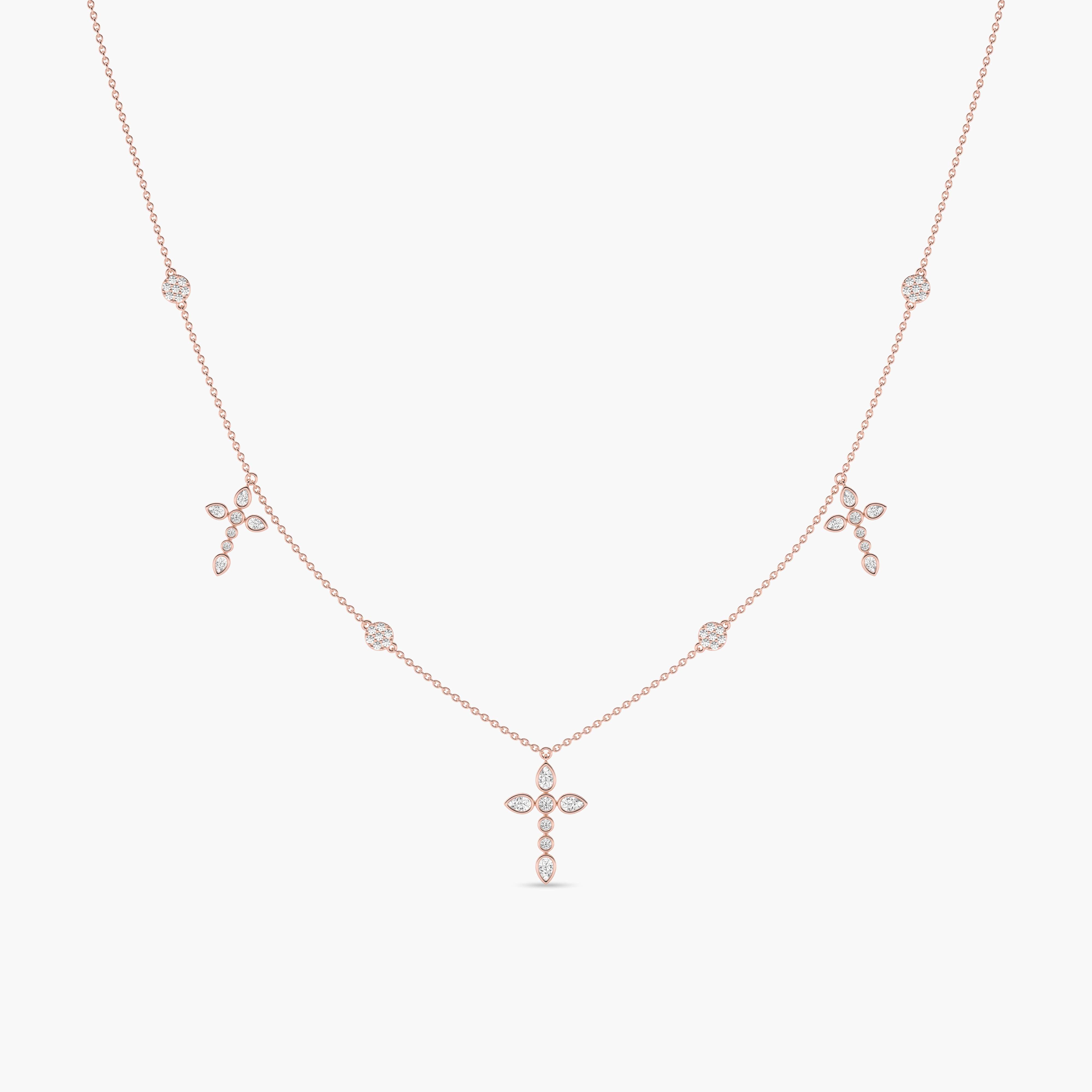 rose gold lab grown diamond cross necklace 