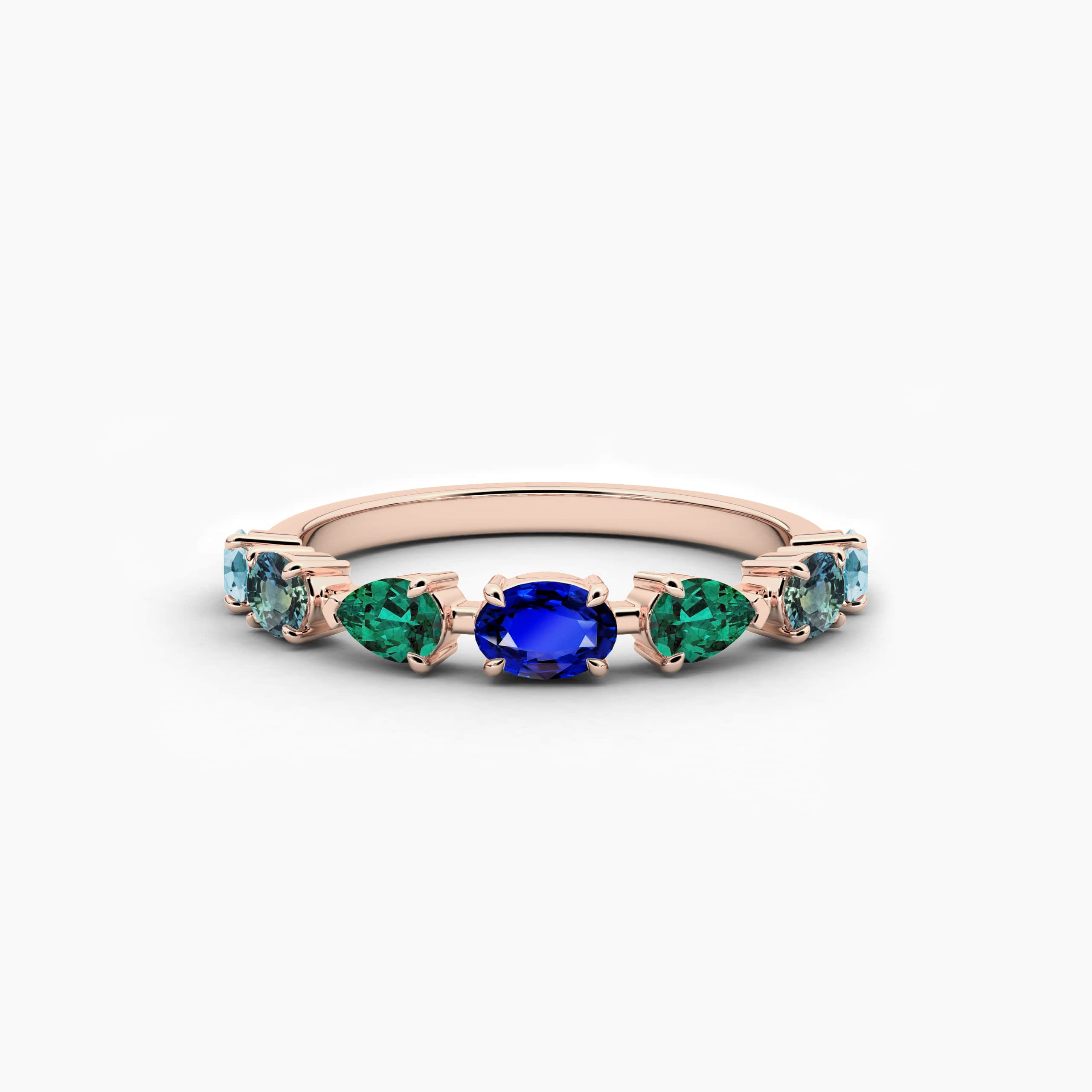 Oval And Pear Shape Blue Sapphire Cluster Engagement Ring Rose Gold 