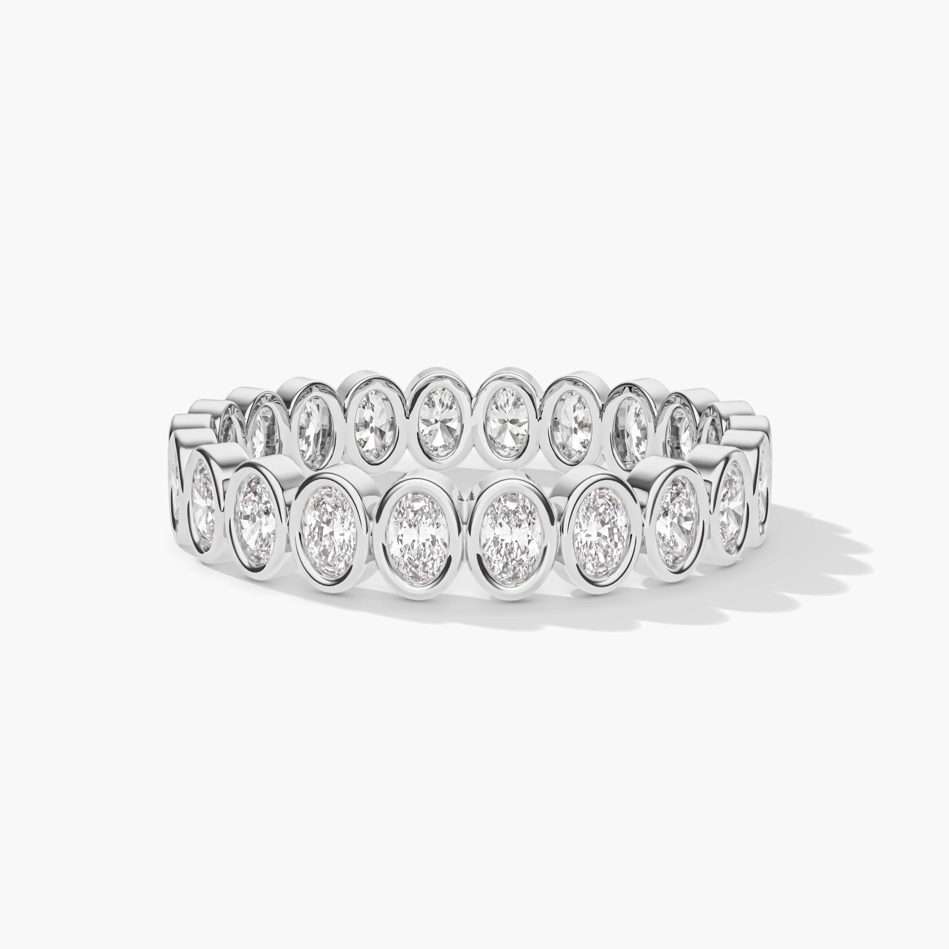 Bezel Set Oval  Diamond Silver Wedding Band
